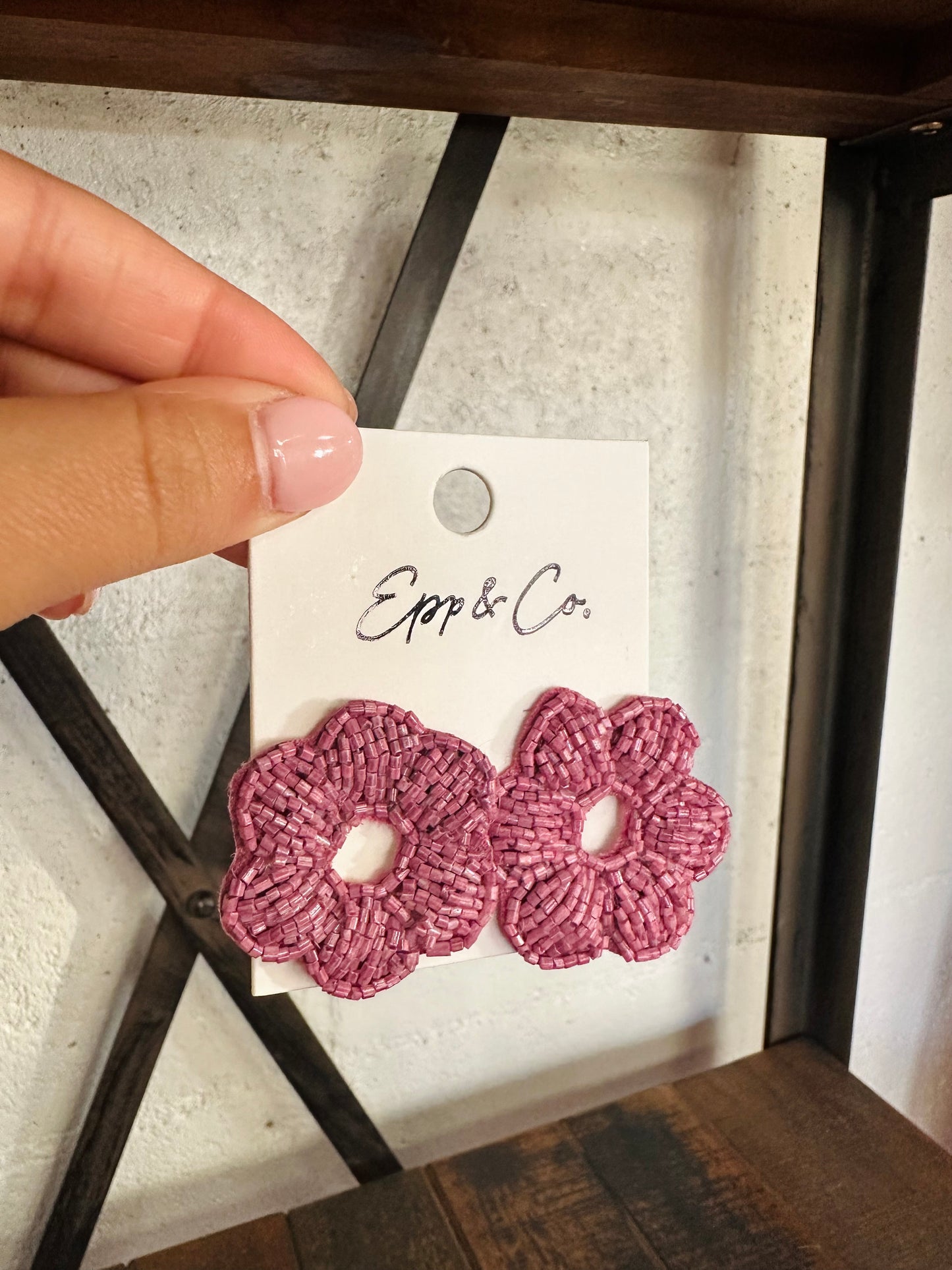 Purple Flower Bead Studs