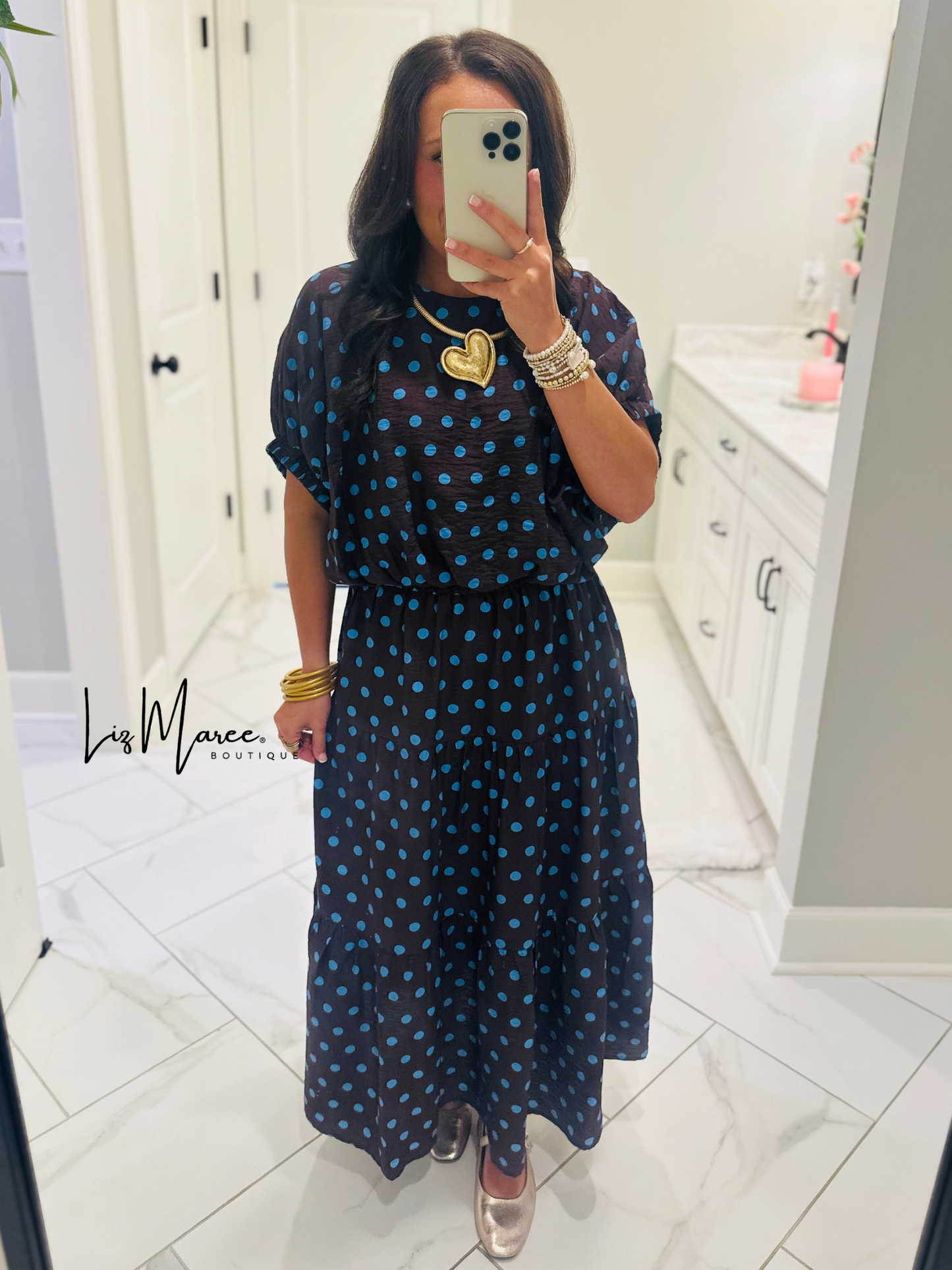 The Brinley Brown + Blue Polka Dot Top + Skirt Set