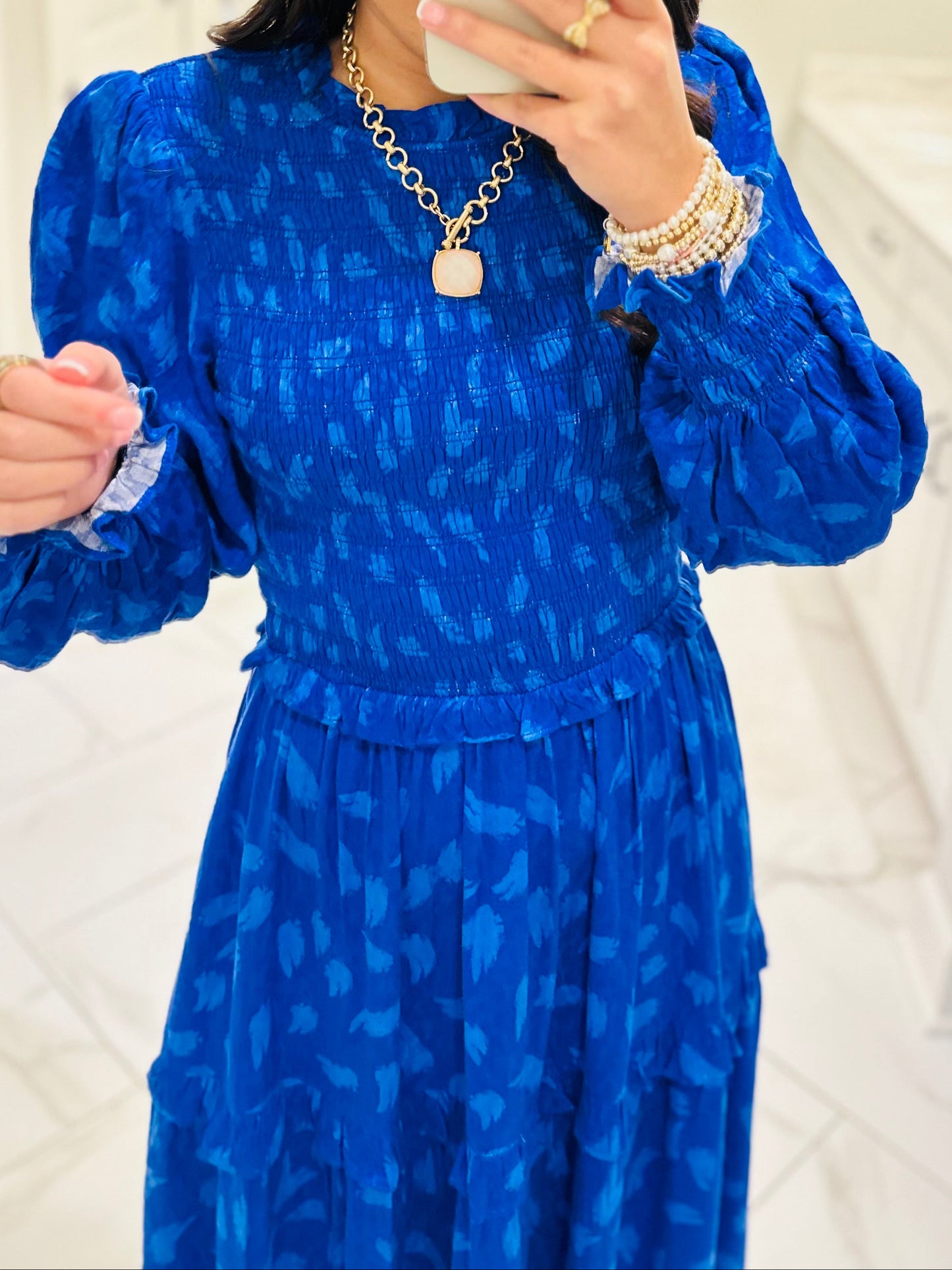 The Darya Cobalt Blue Smocked Midi Dress