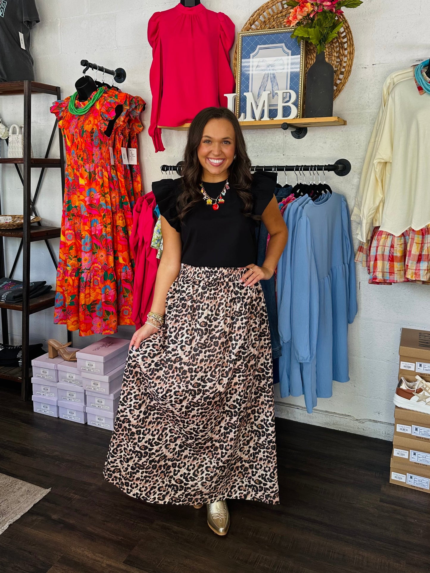 The Amber Leopard Print Midi Skirt