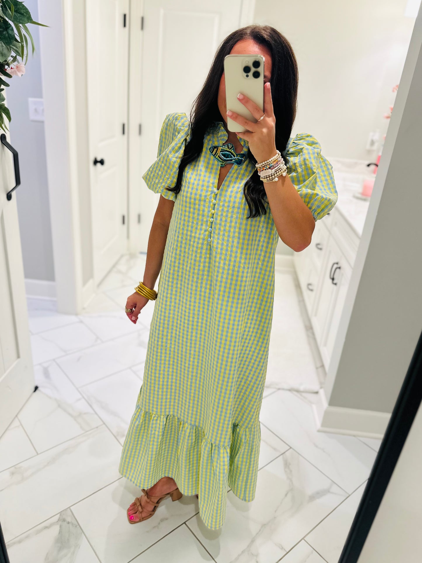 The Emilee Blue Gingham Midi Dress