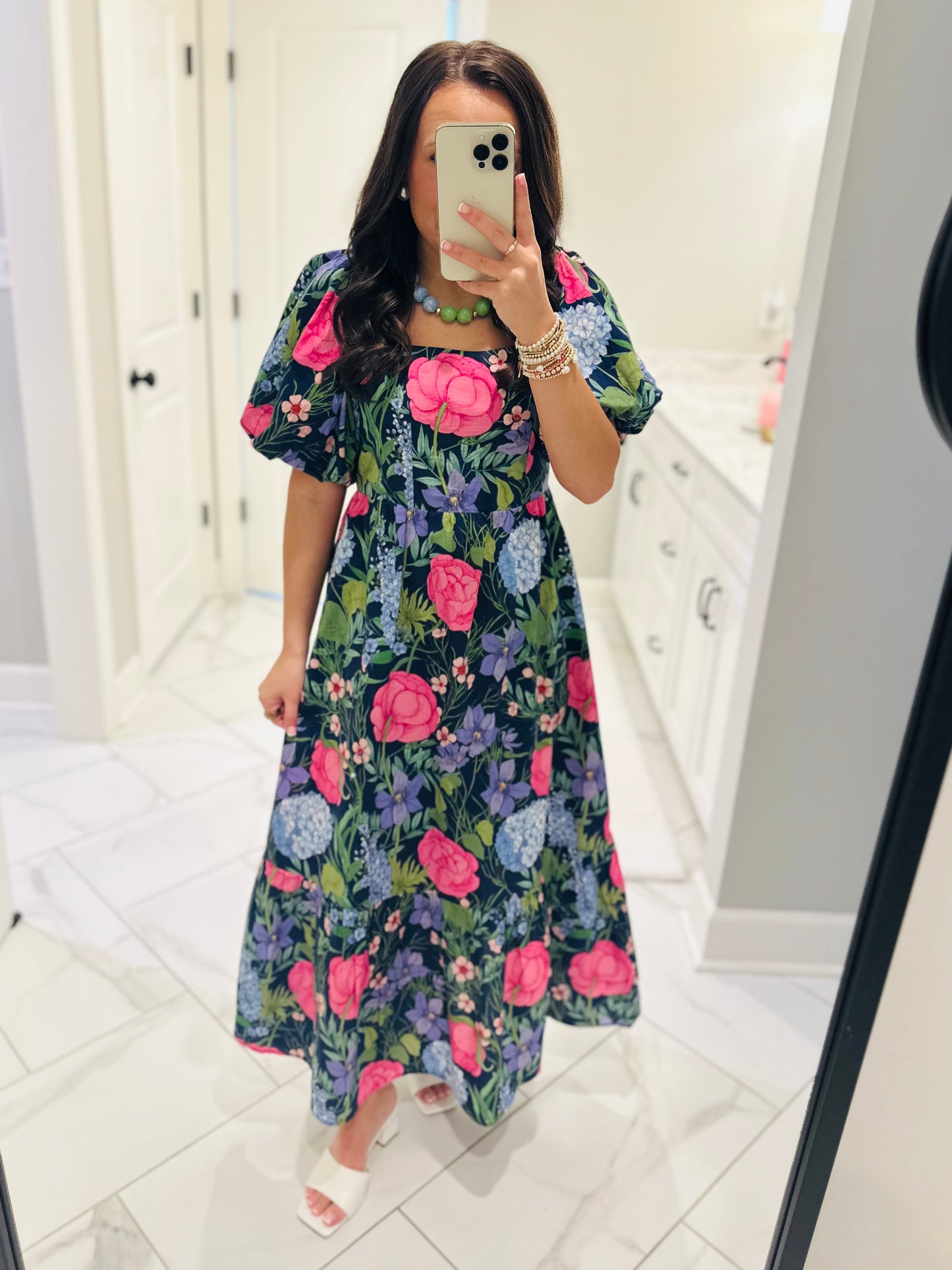 The Danyale Navy Floral Bow Midi Dress