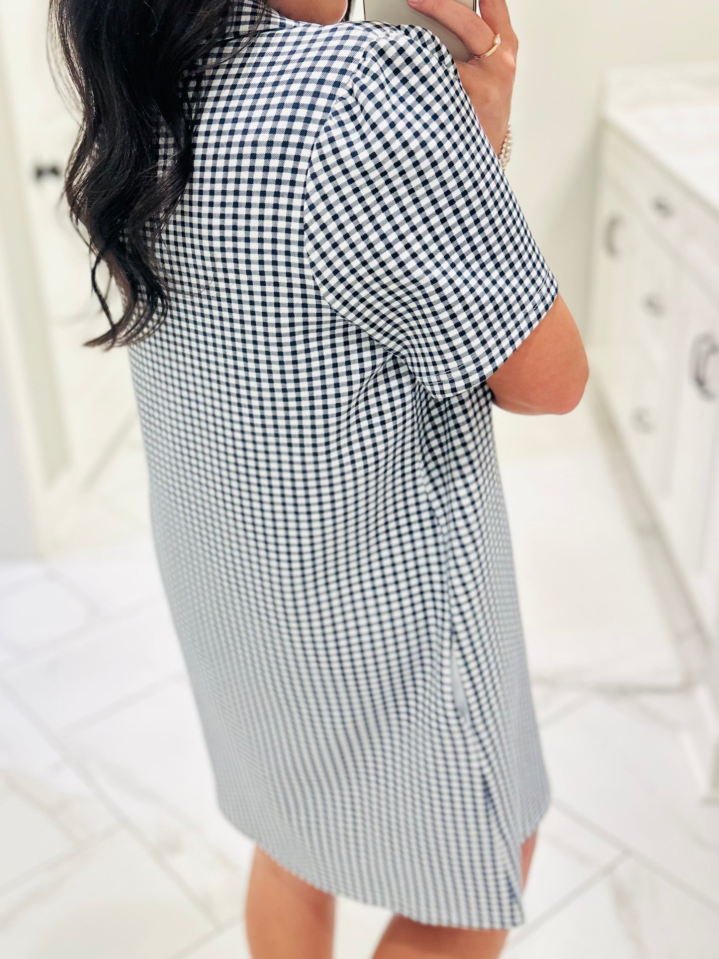The Lee Navy Gingham Quarter Zip Dress