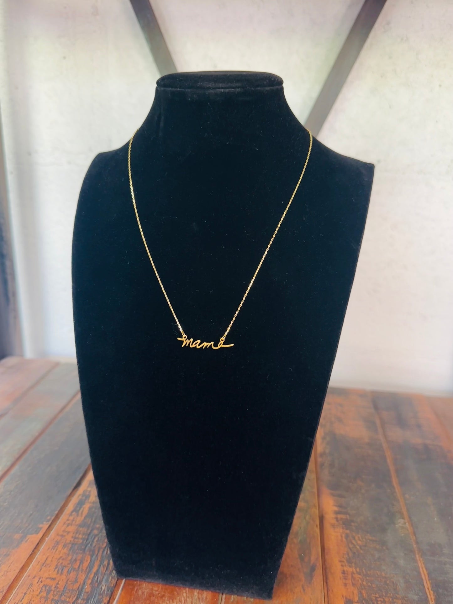 Gold Mama Script Dainty Necklace