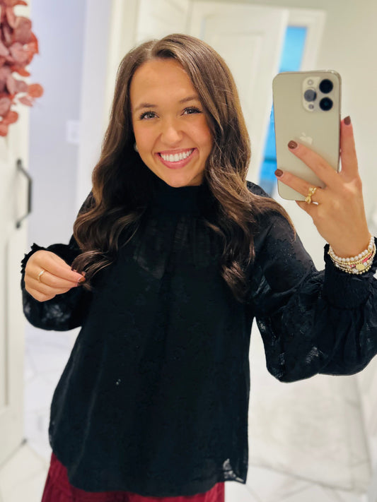 The Ava Black Floral Jacquard Top