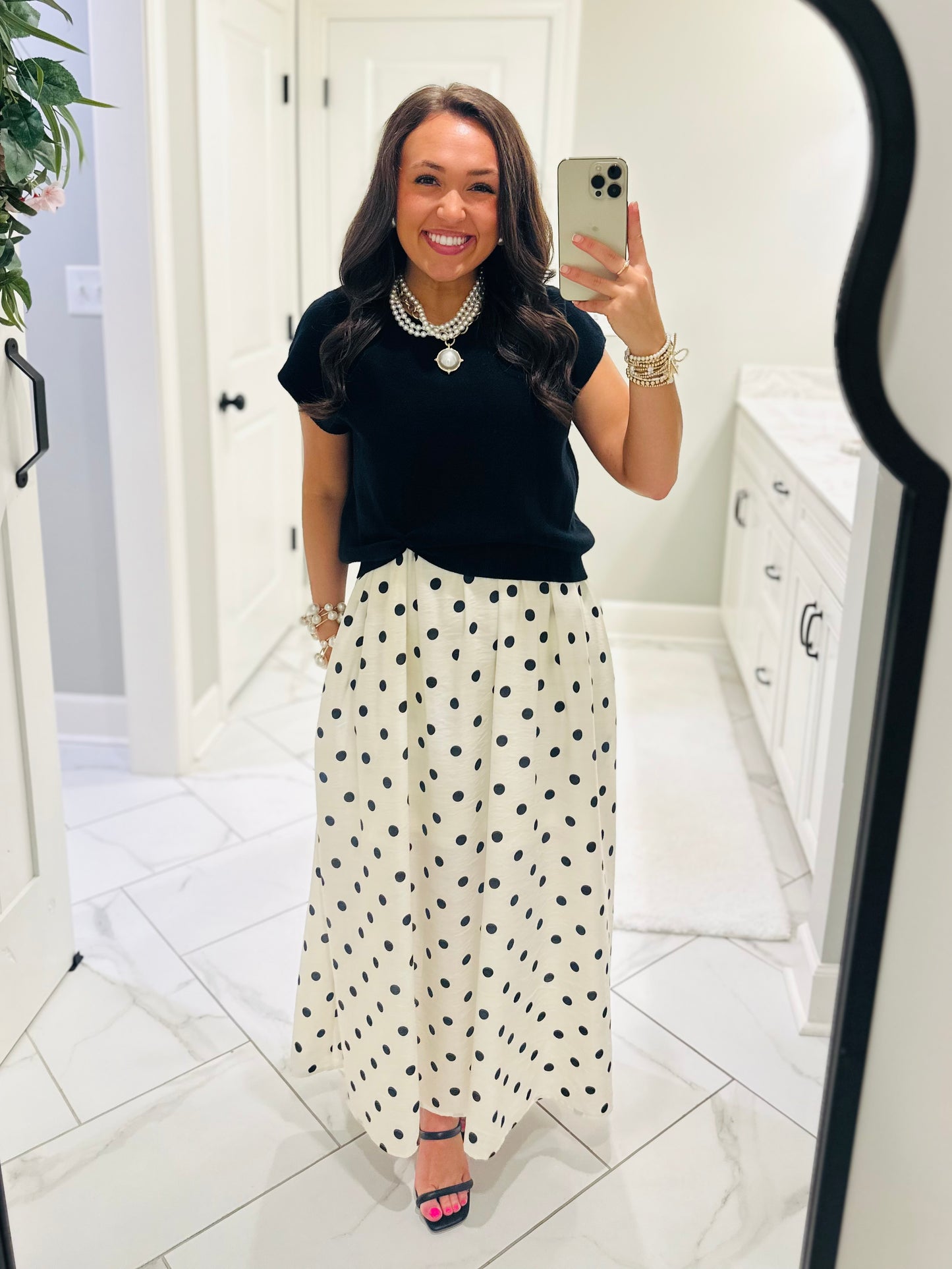 The Lennon Black Layered Polka Dot Midi Dress