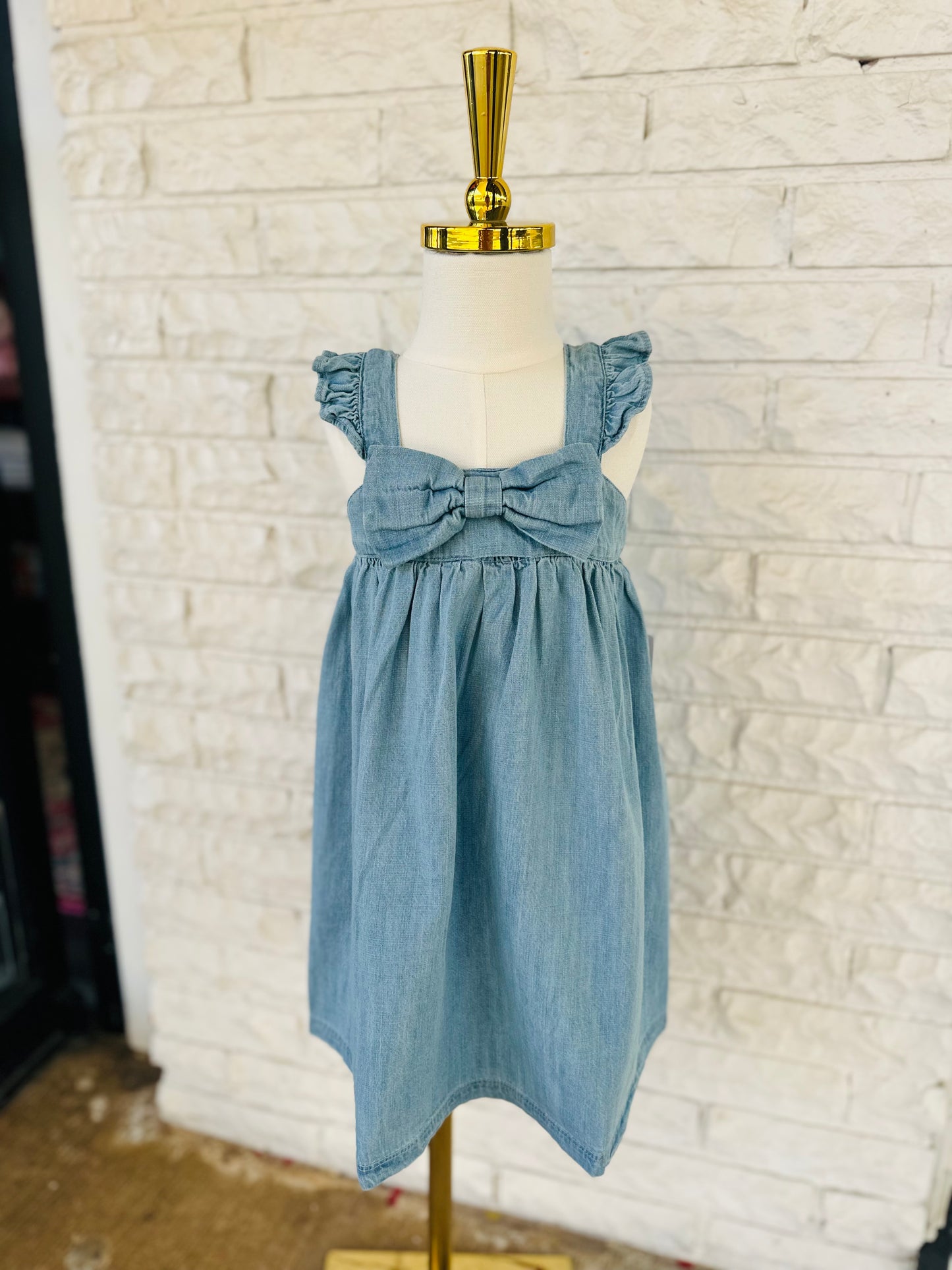 The Girls Light Wash Denim Bow Dress