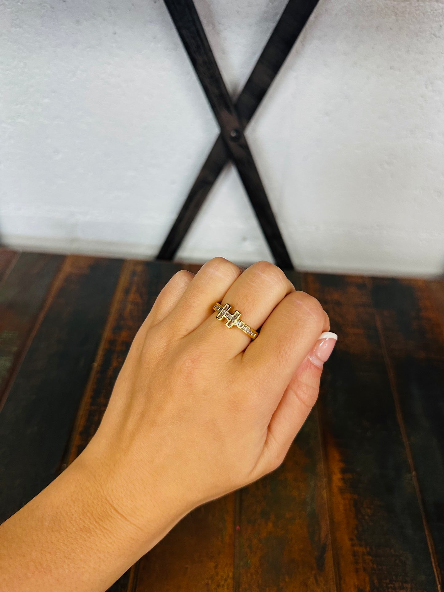 Gold Crystal Bar Ring