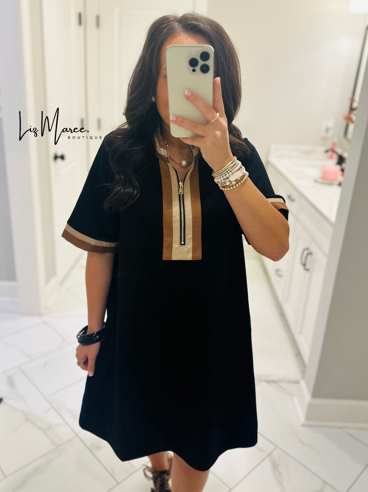 The Beverly Black Quarter Zip Dress