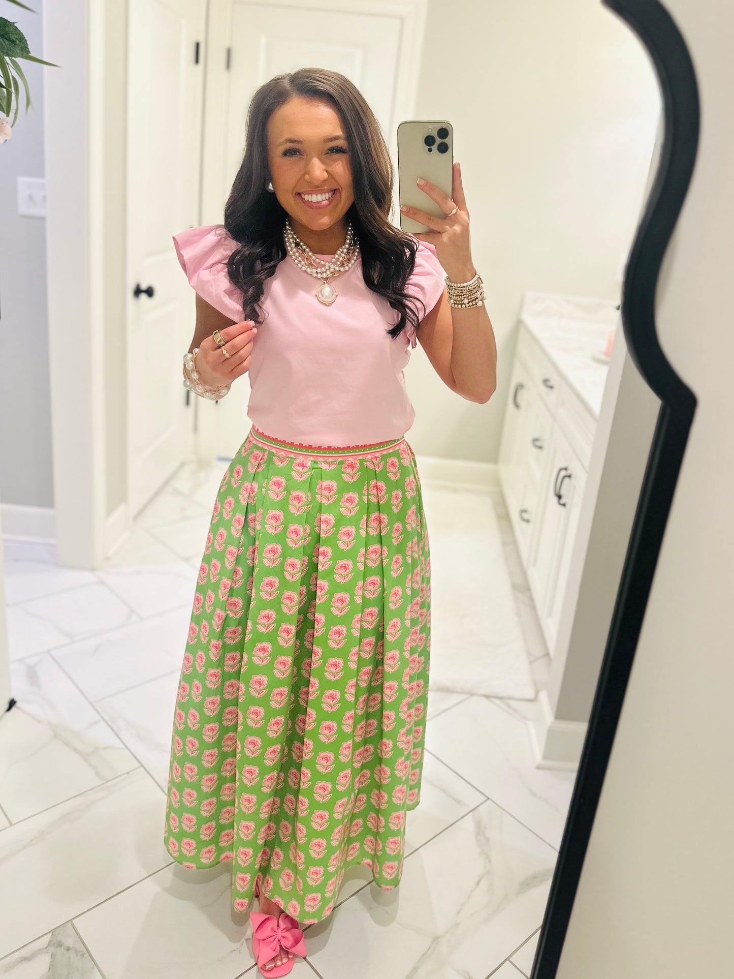 The Sophie Green Floral Midi Skirt