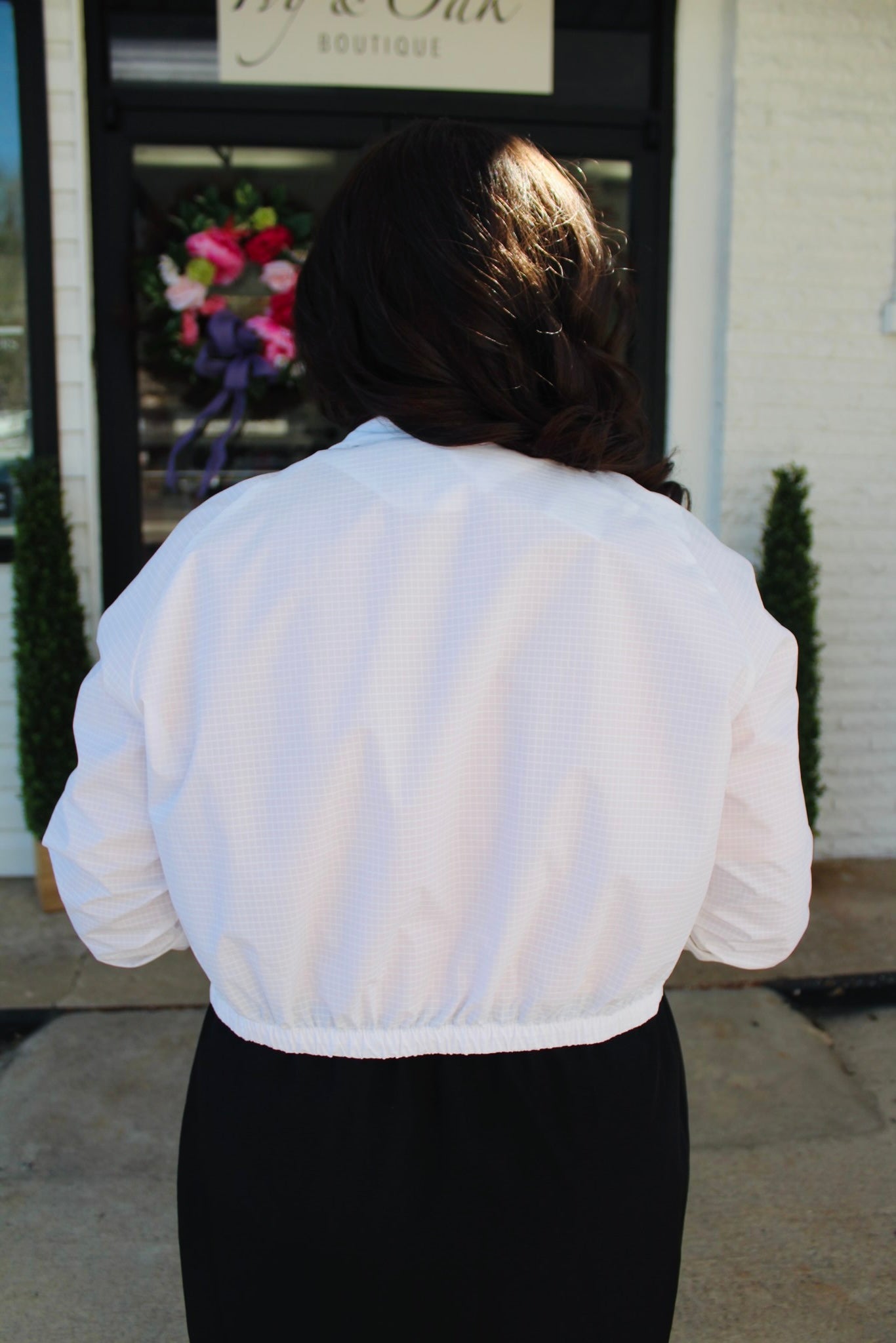 White Cropped Bomber Jacket