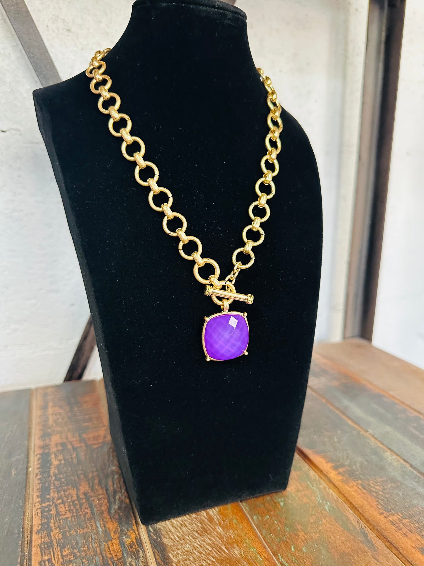 Purple Square Stone Pendant Necklace