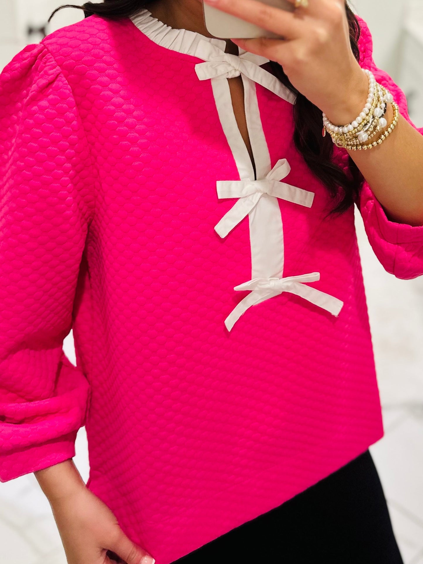 The Zayla Hot Pink Bow Top