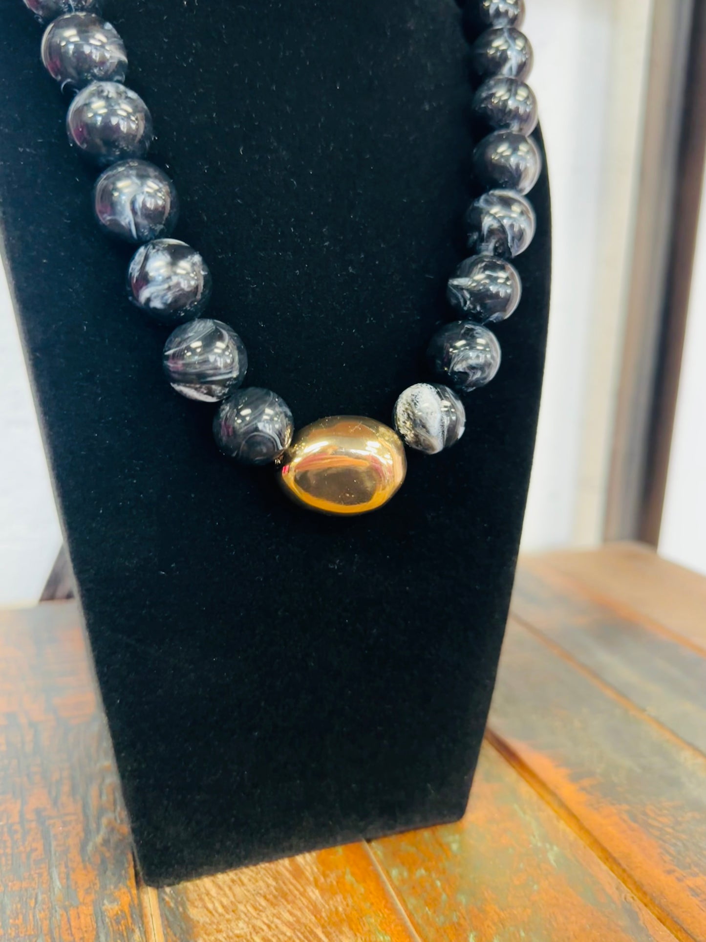 Black Marble Beaded Necklace