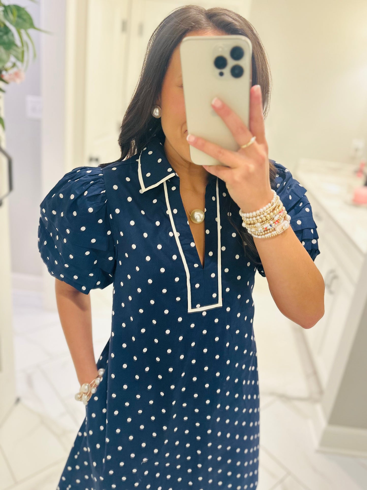 The Kadyn Navy Polka Dot Dress