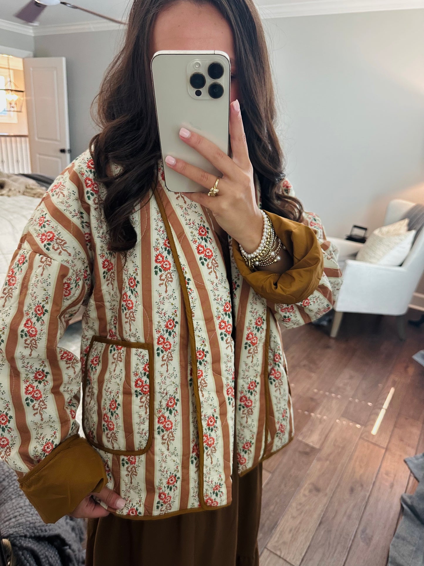 The Lenny Floral Coquette Quilted Open Jacket