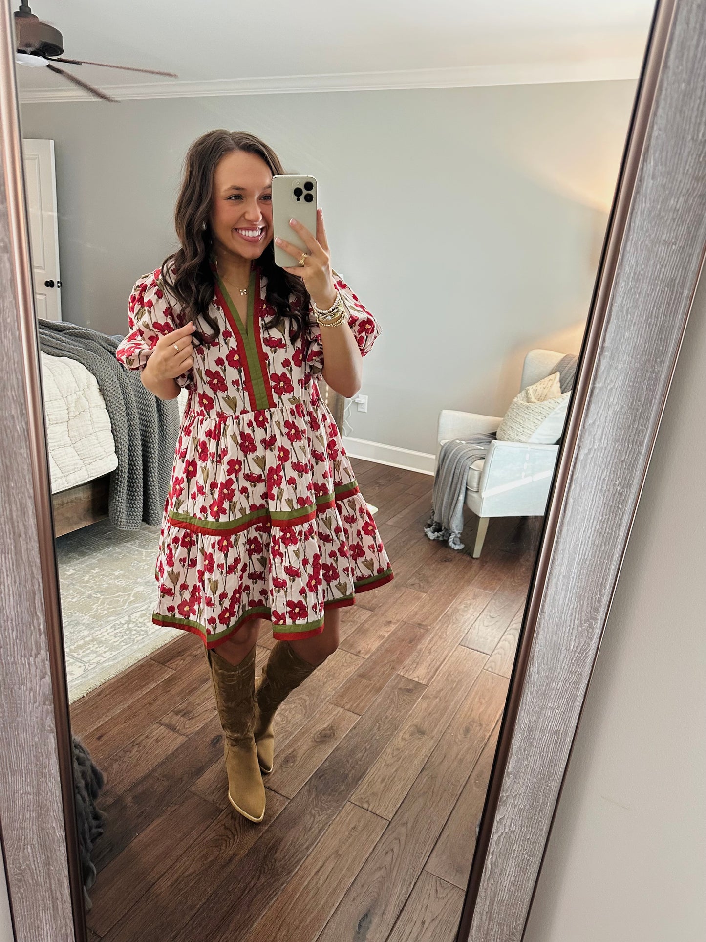 The Poppy Floral and Olive Green Rust Dress