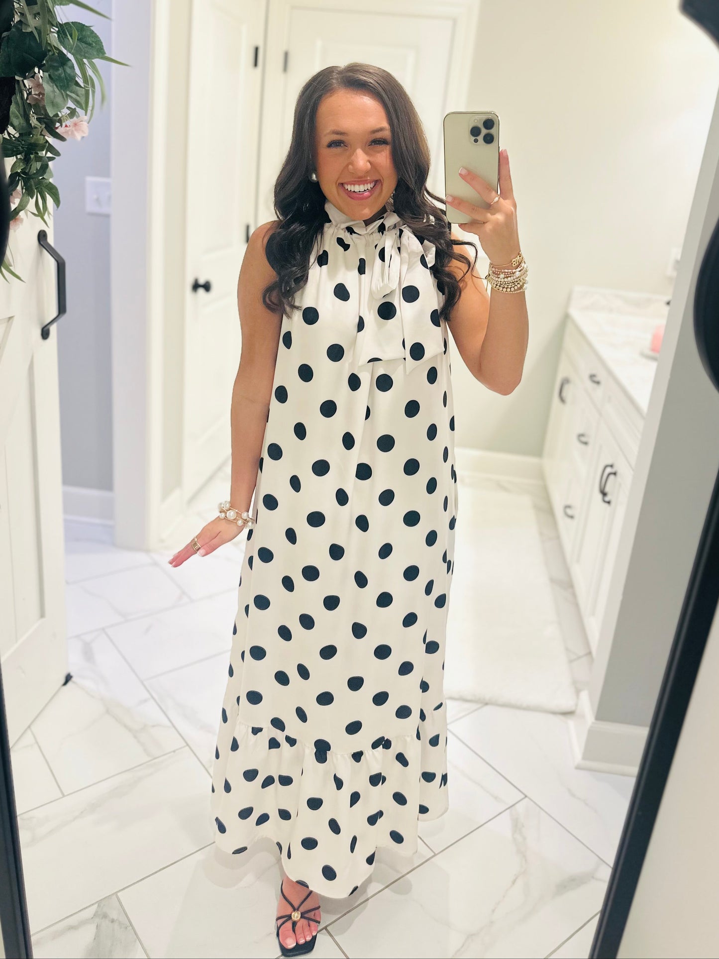 The Belle White + Black Polka Dot Maxi Dress