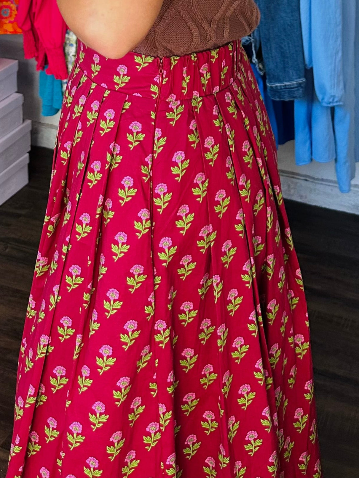 The Austin Burgundy Floral Midi Skirt