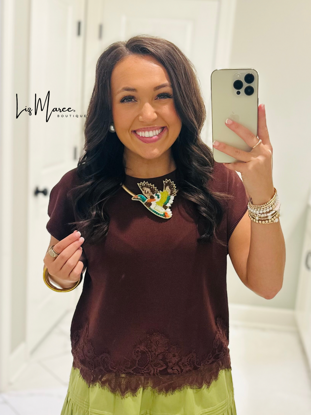 The Vera Brown Lace Hem Top