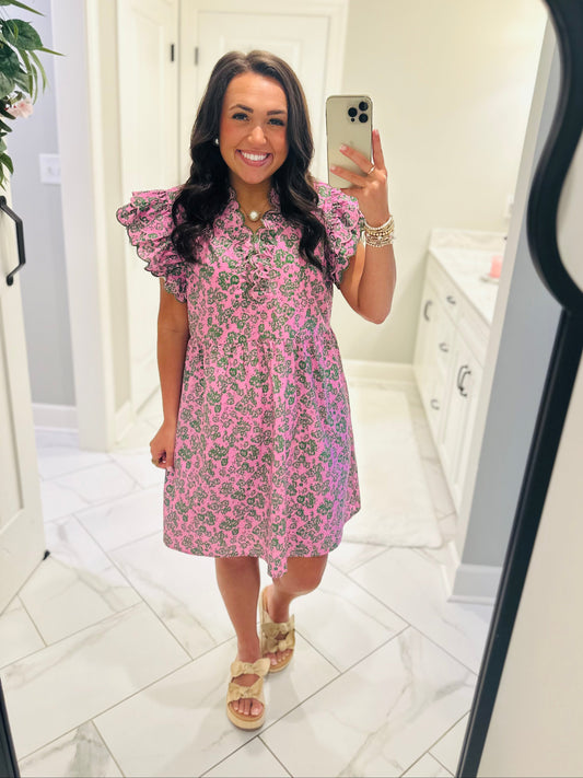 The Saylor Pink + Green Floral Dress