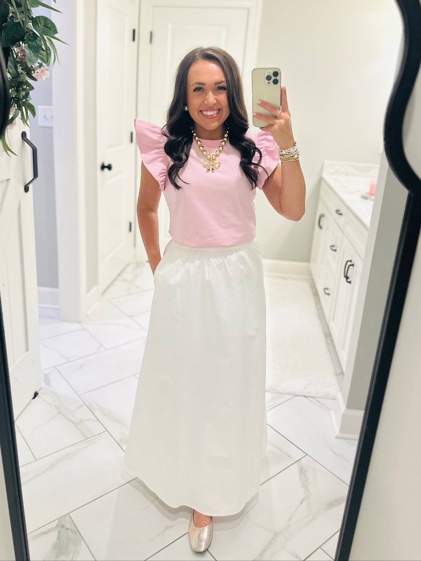 The Eva White Cotton Midi Skirt