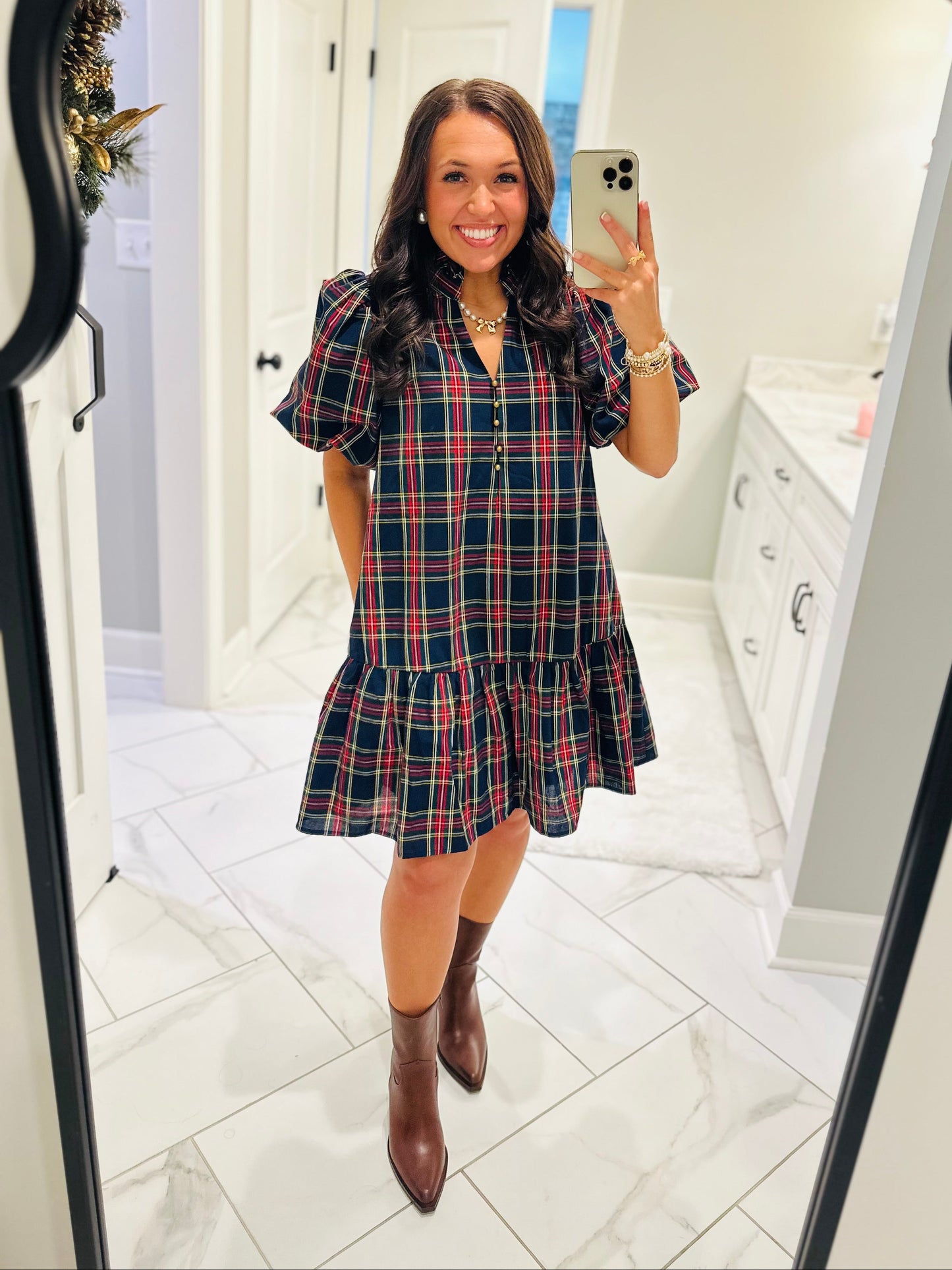 The Carol Navy Holiday Plaid Dress