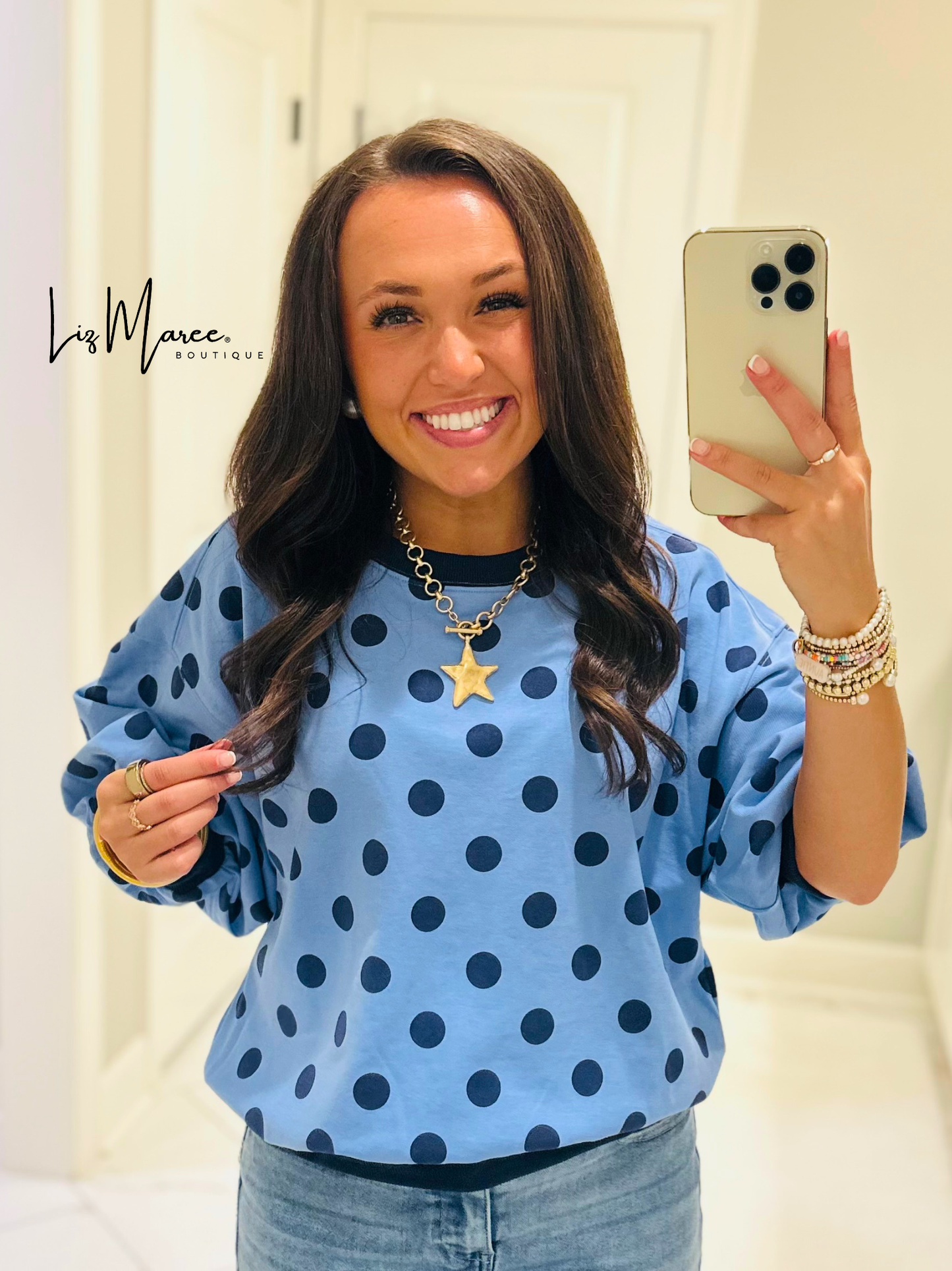 The Ainsley Blue Polka Dot Top