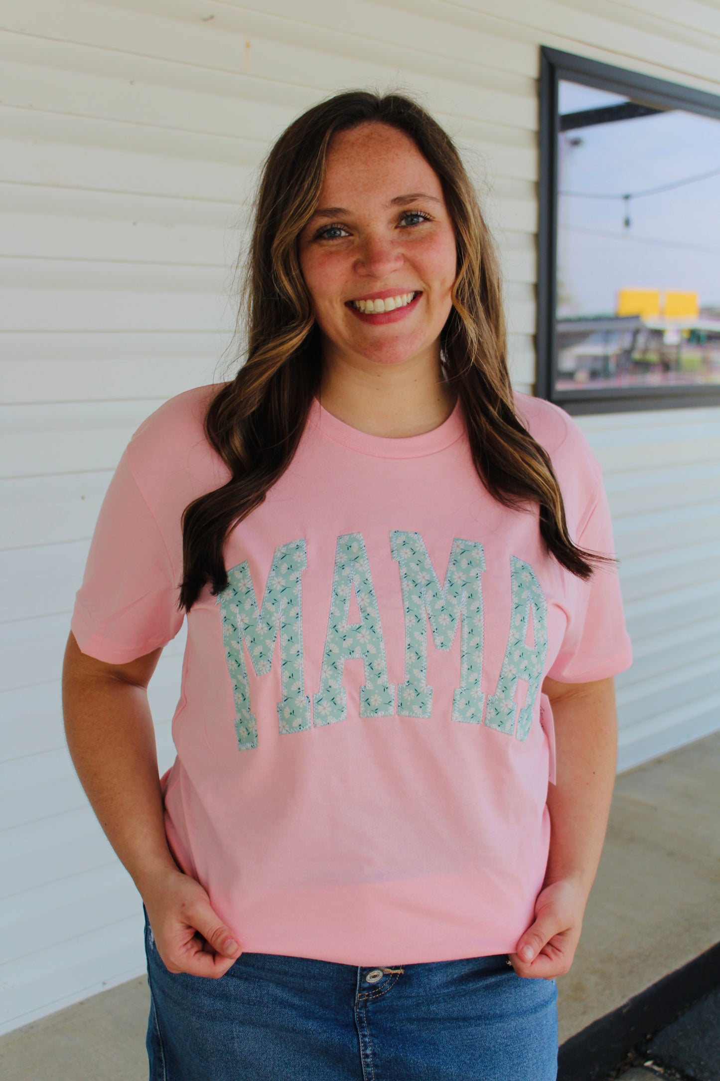 Mama Embroidered Spring Floral Graphic Tee