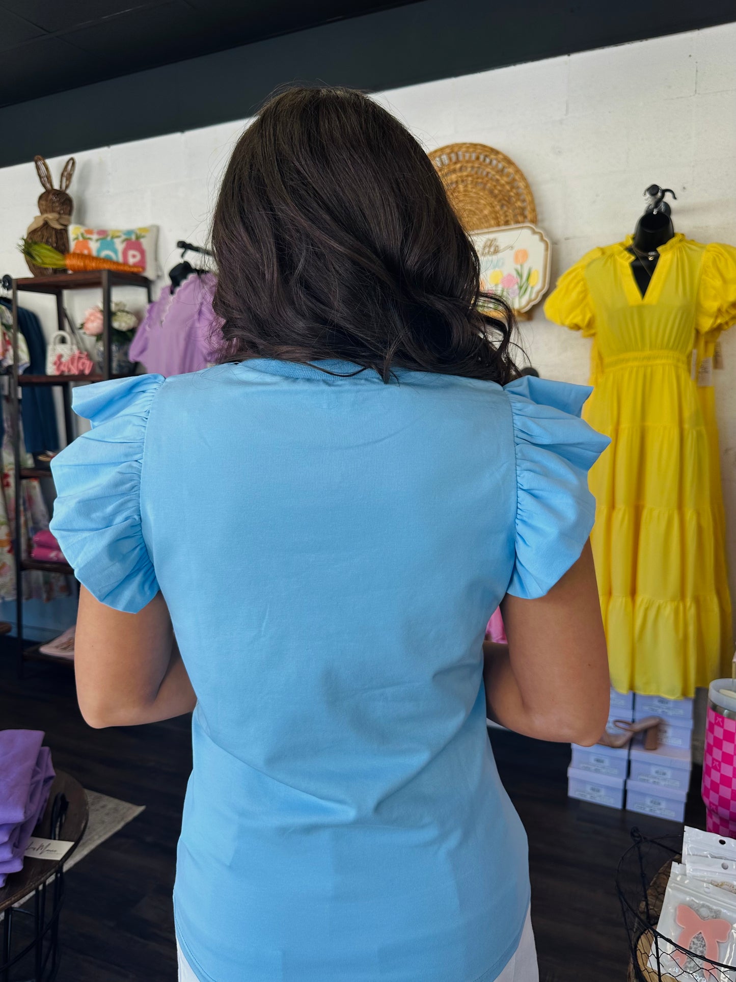 The Tillie Blue Ruffled Sleeve Top