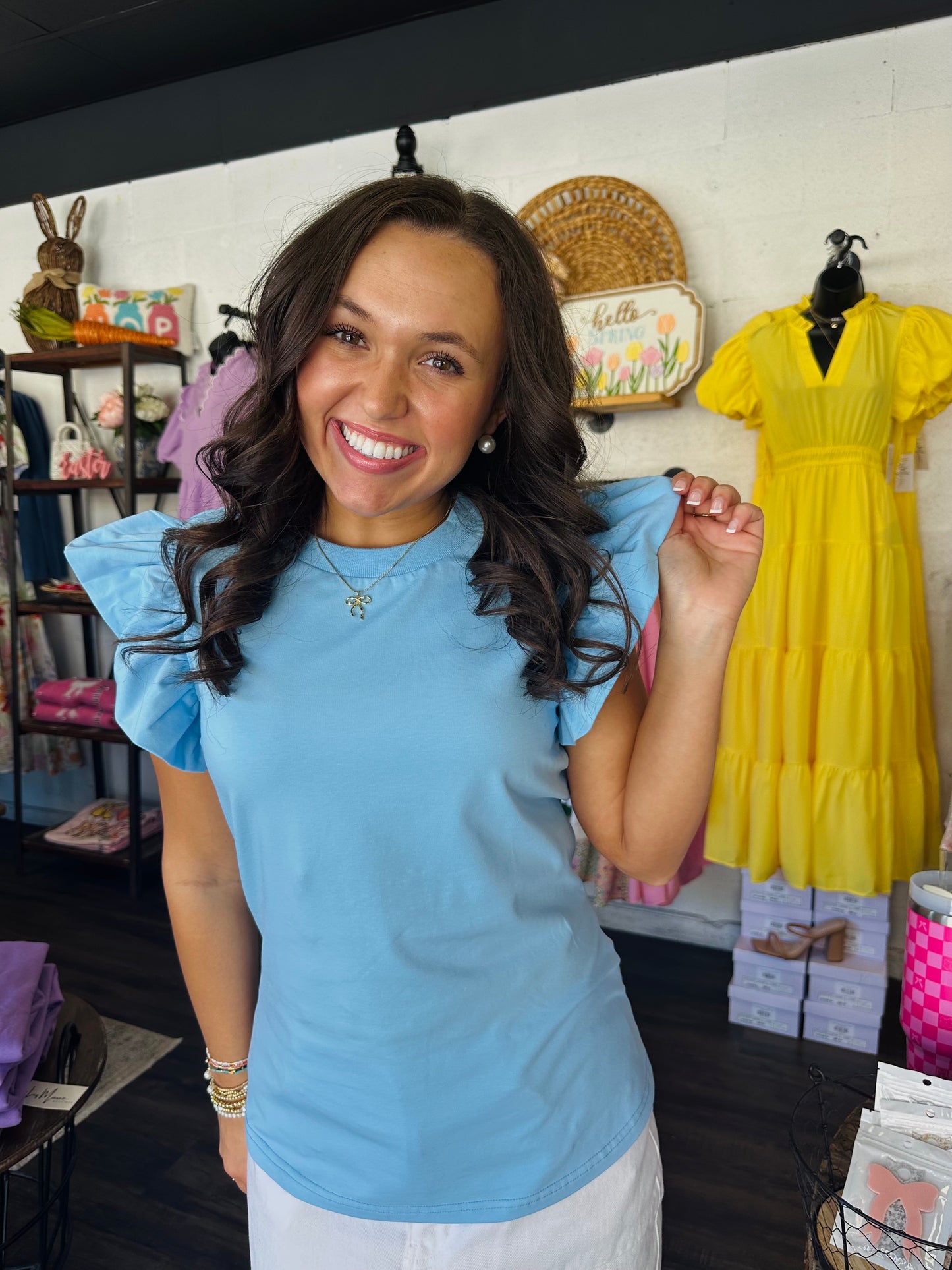 The Tillie Blue Ruffled Sleeve Top