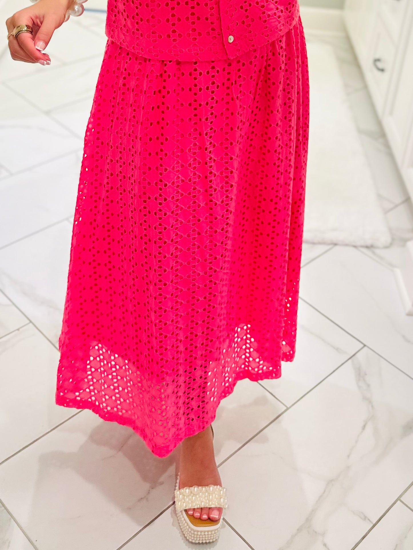 The Livi Hot Pink Eyelet Top + Skirt Set