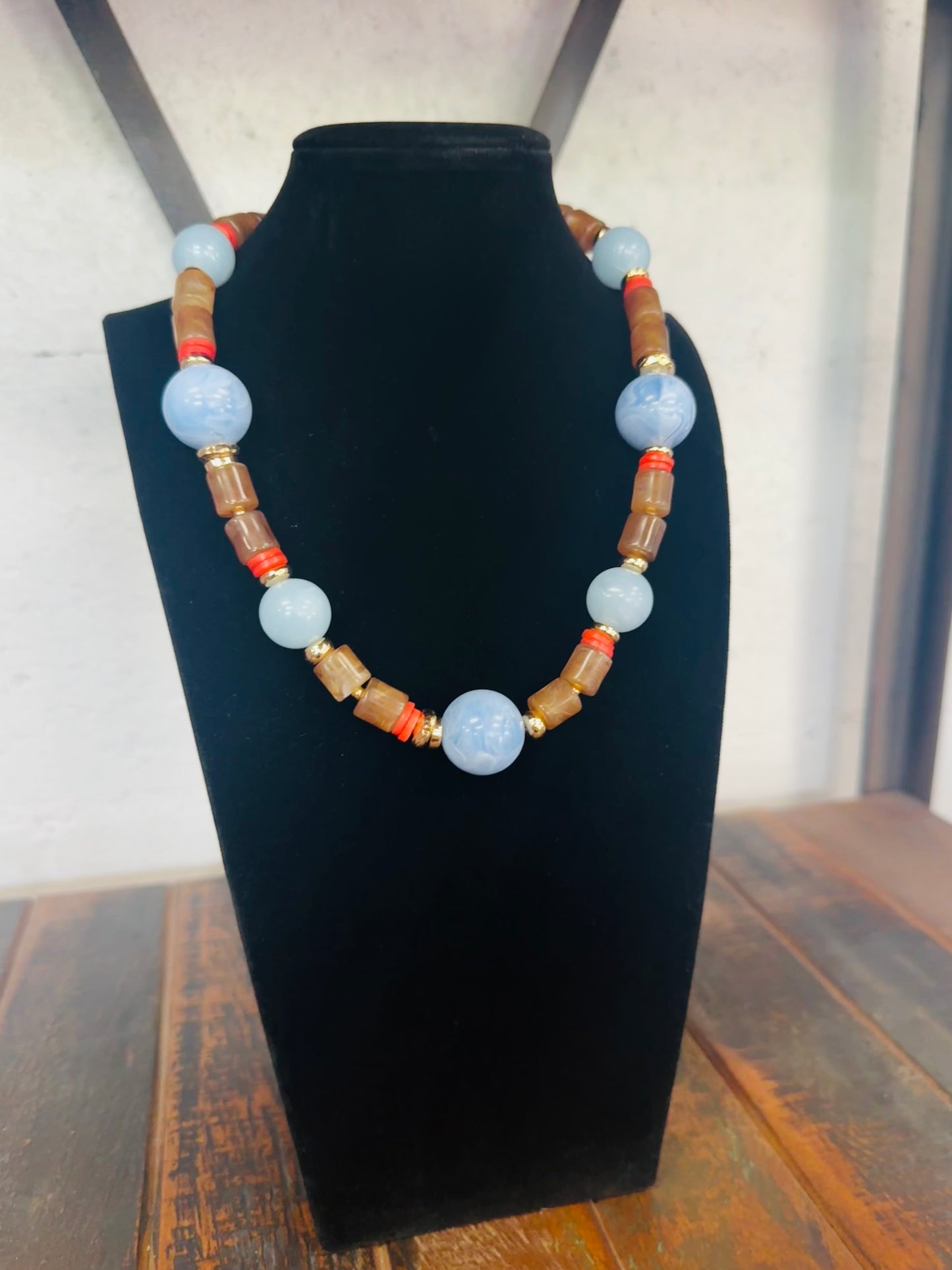 Light Blue Stone Ball Mixed Beaded Necklace