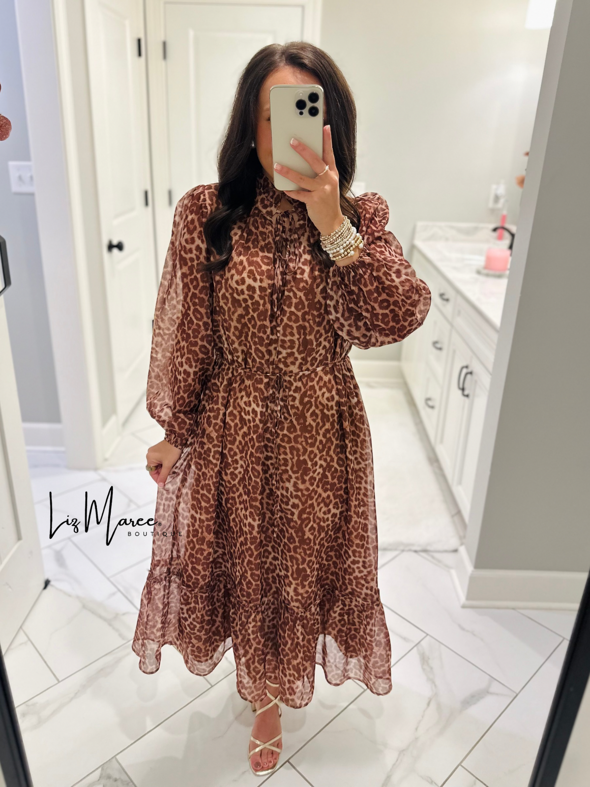The Maple Rust Leopard Tiered Midi Dress