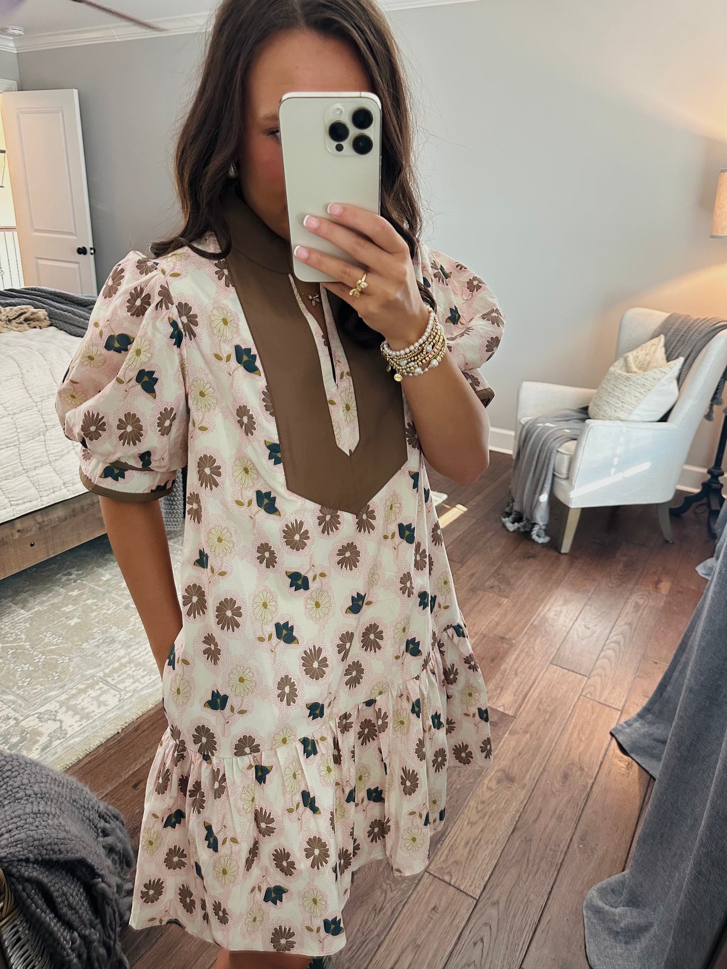 The Scarlett Brown and Pink Floral Dress