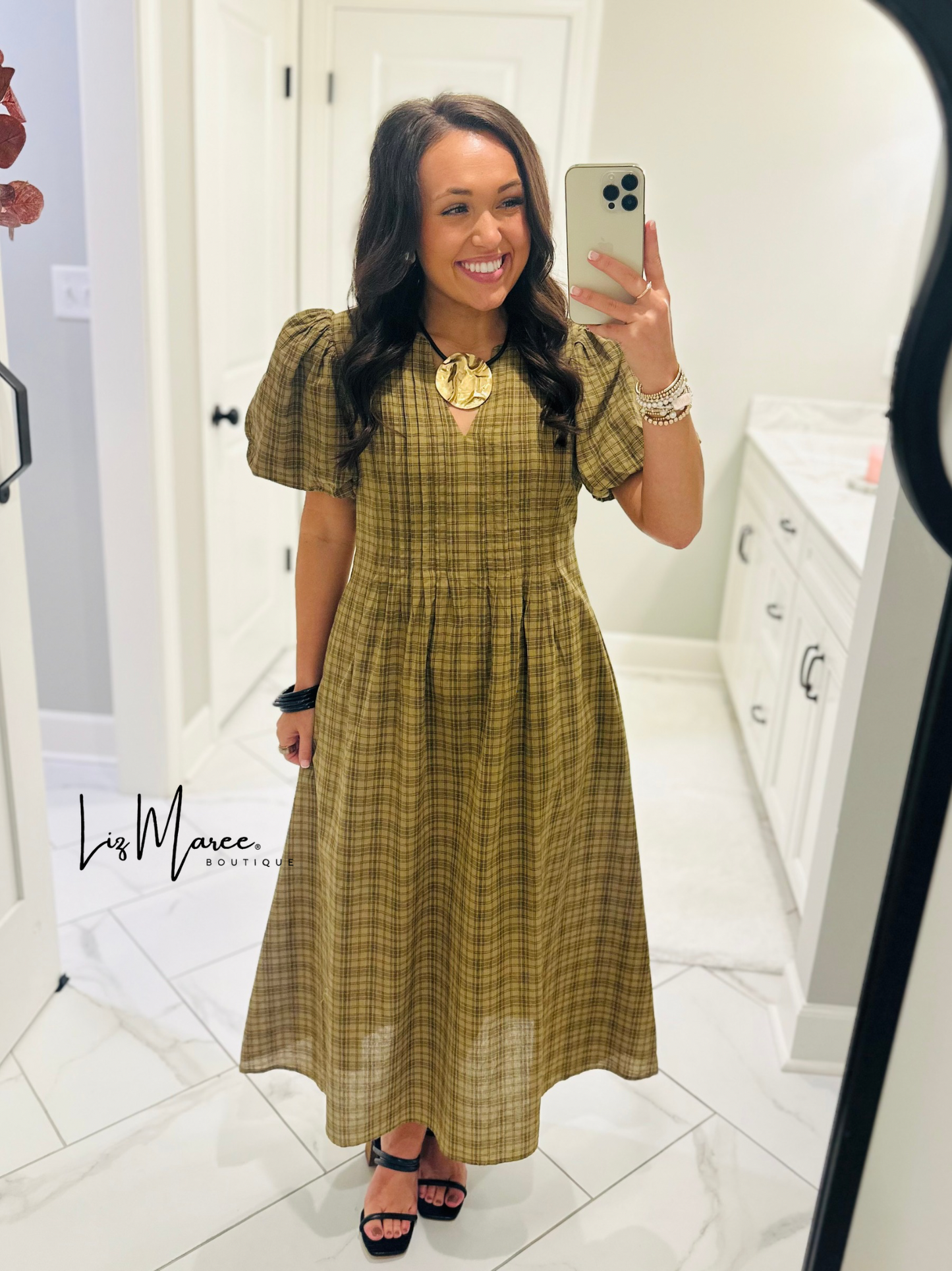 The Sawyer Olive Plaid Midi Dress