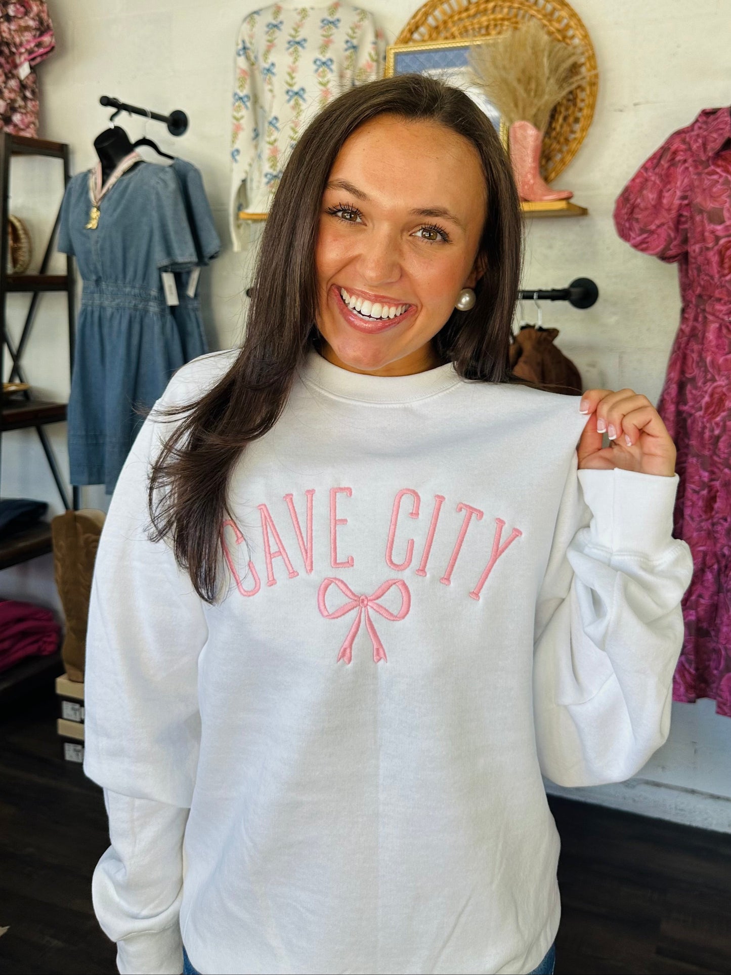 The Cave City Pink Bow Embroidered Sweatshirt
