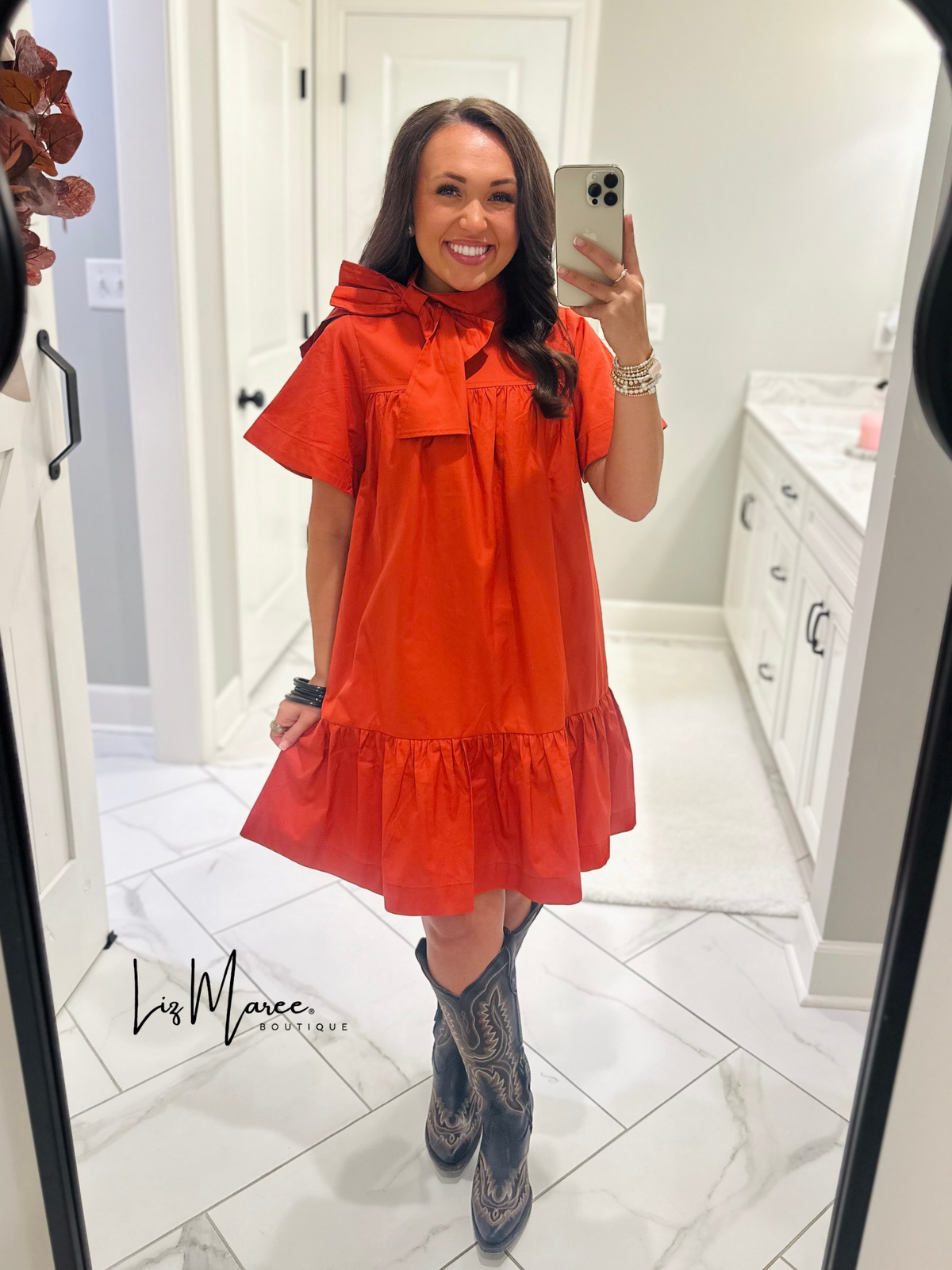 The Melody Brick Poplin Bow Dress