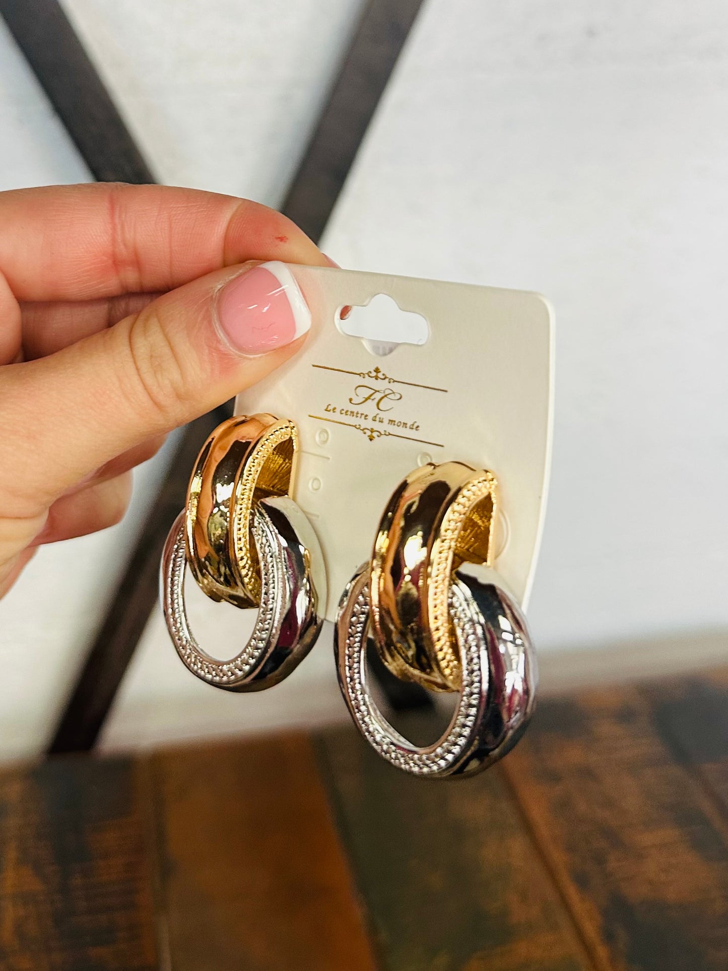 Two Tone Textured Dangle Earring