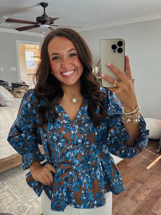 The Lillie Brown Floral Bow Top
