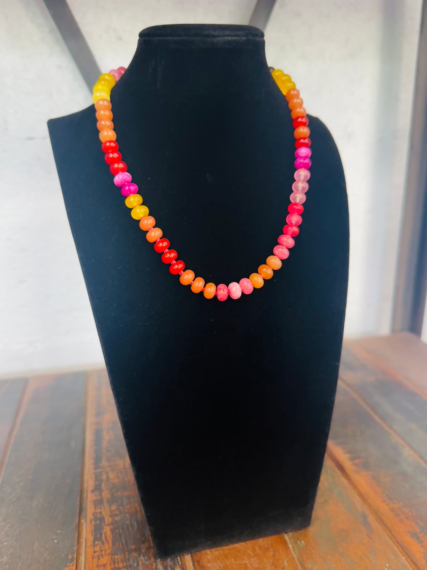 Red Multi Rondelle Stone Necklace