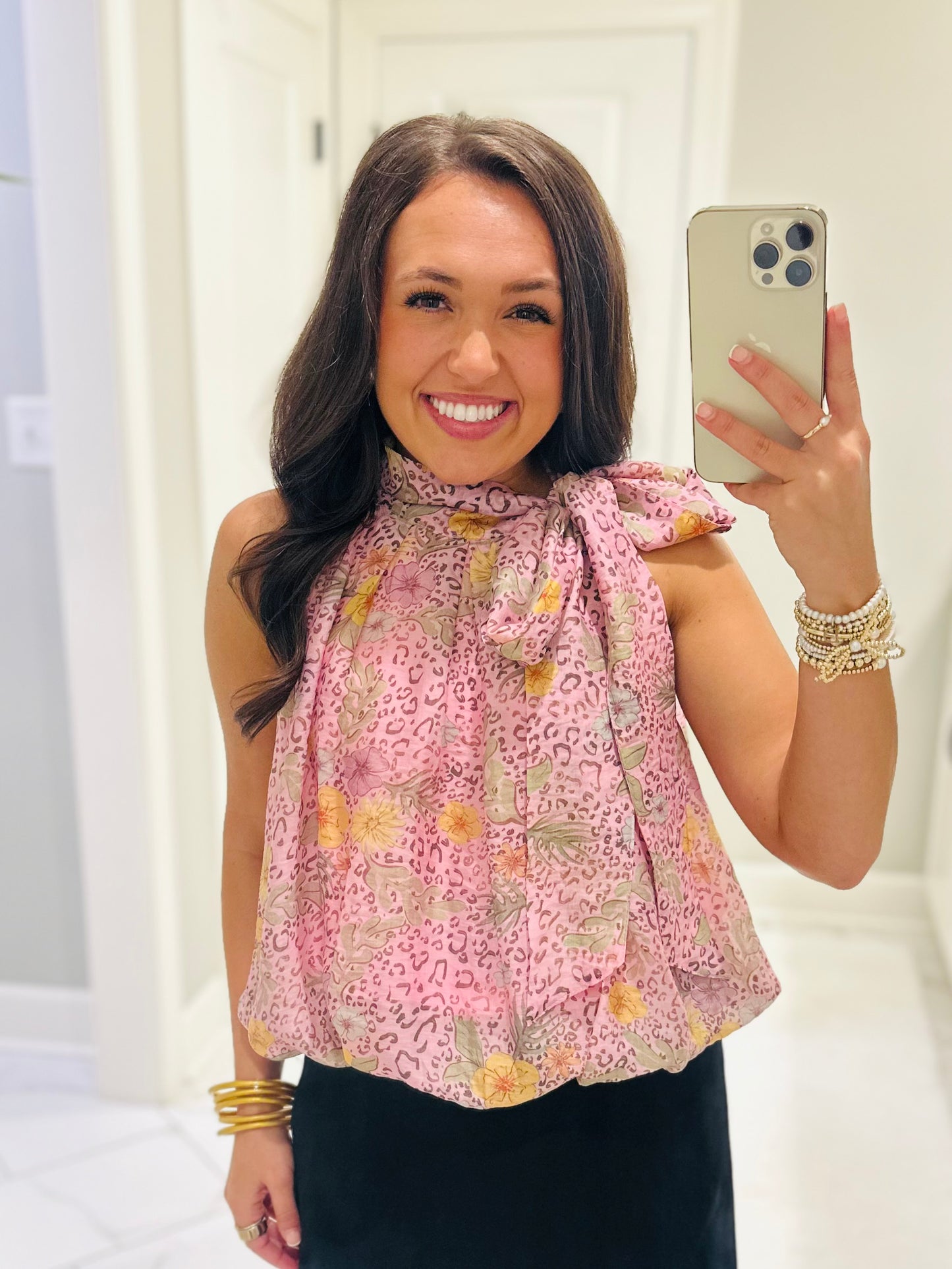 The Fable Pink Leopard Floral Top