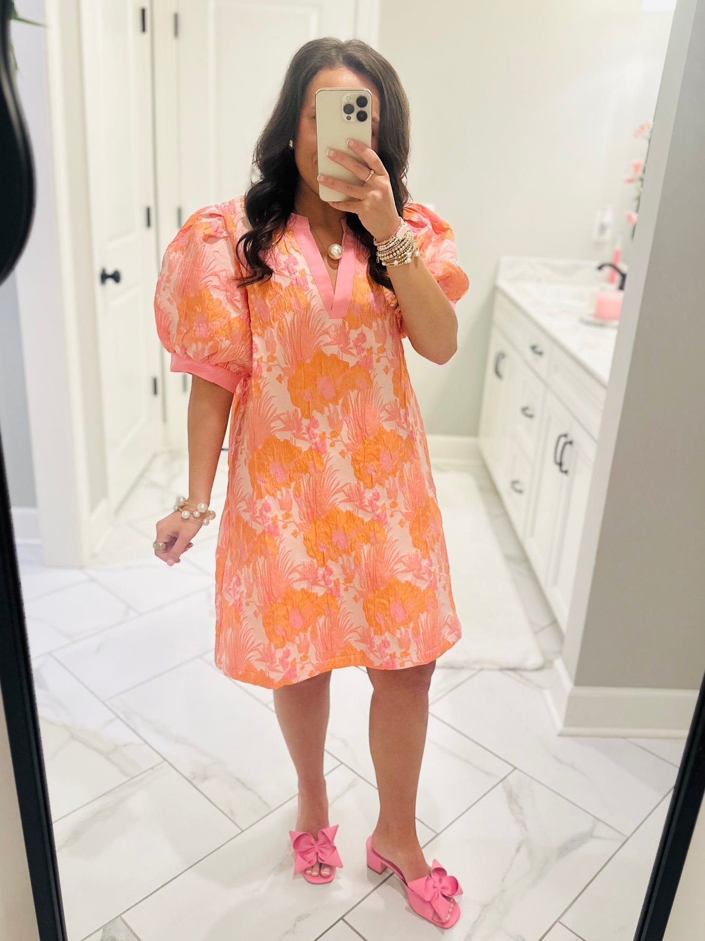 The Summer Peach Mix Floral Jacquard Dress