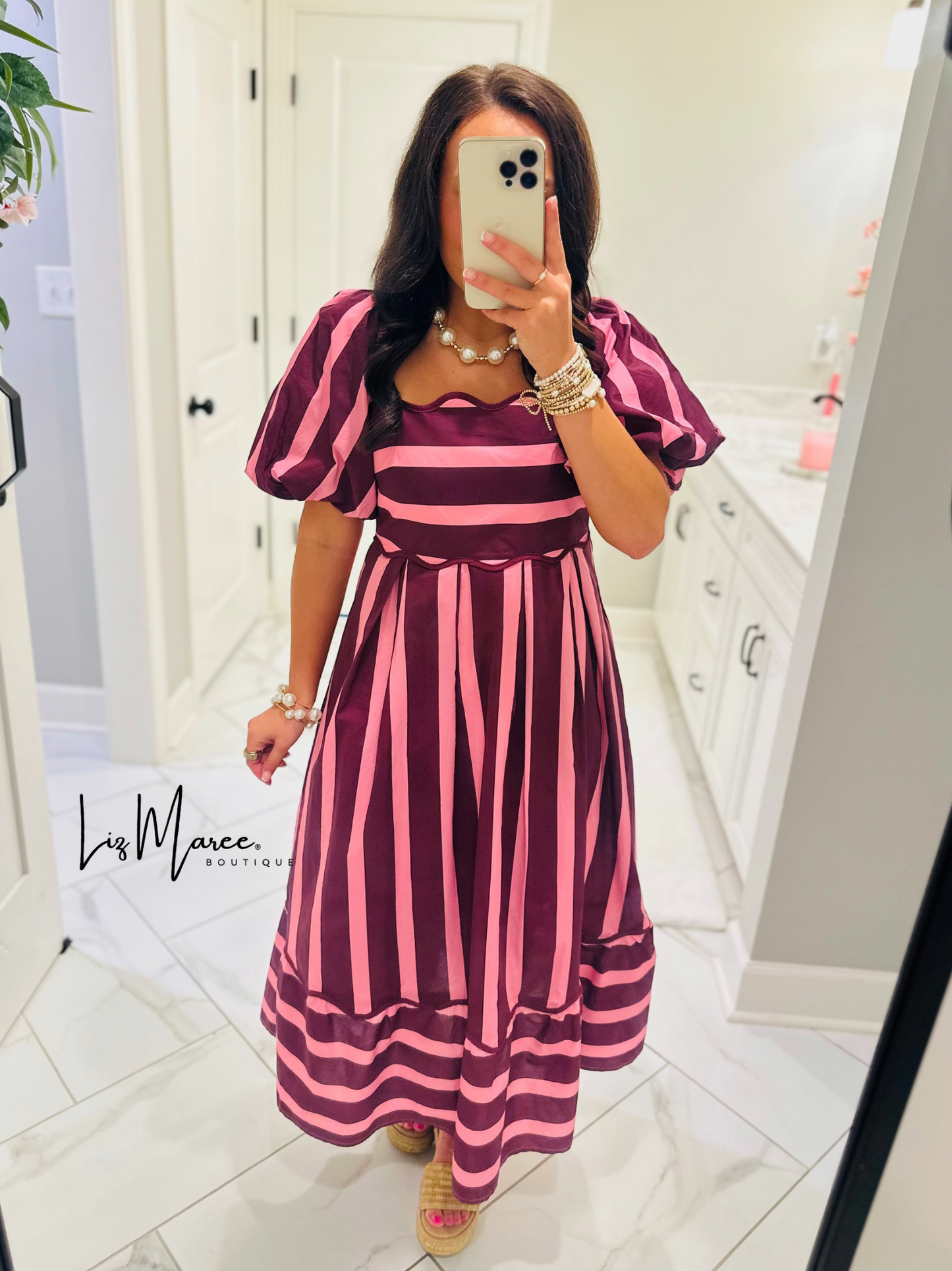 The Reagan Plum Striped Midi Dress