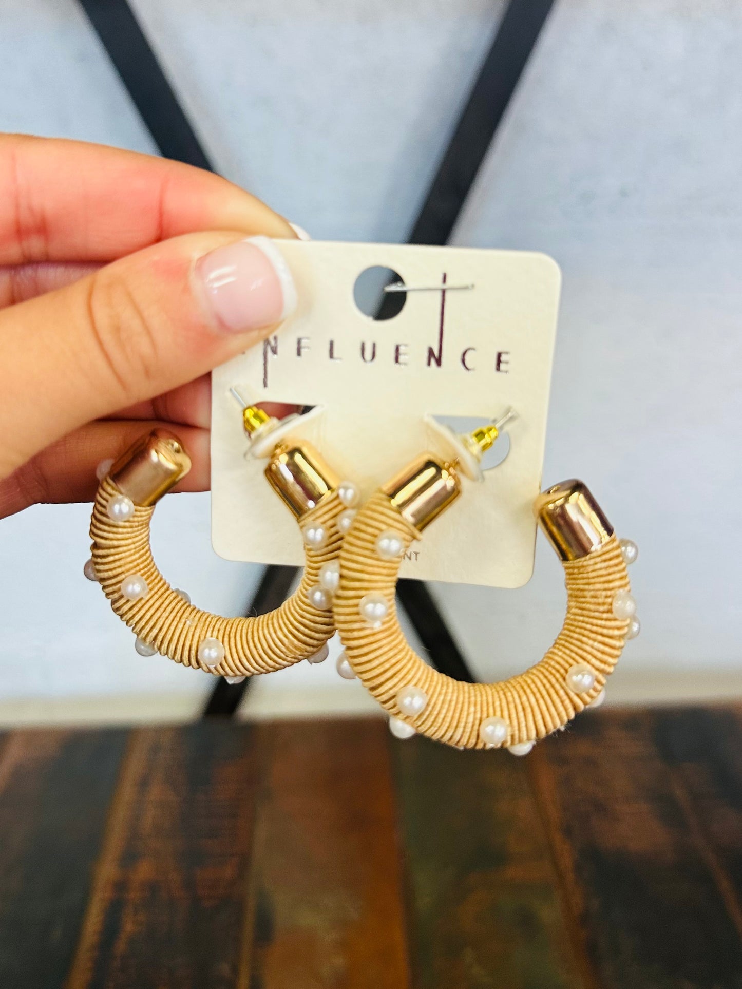 Pearl & Raffia Hoop Earring