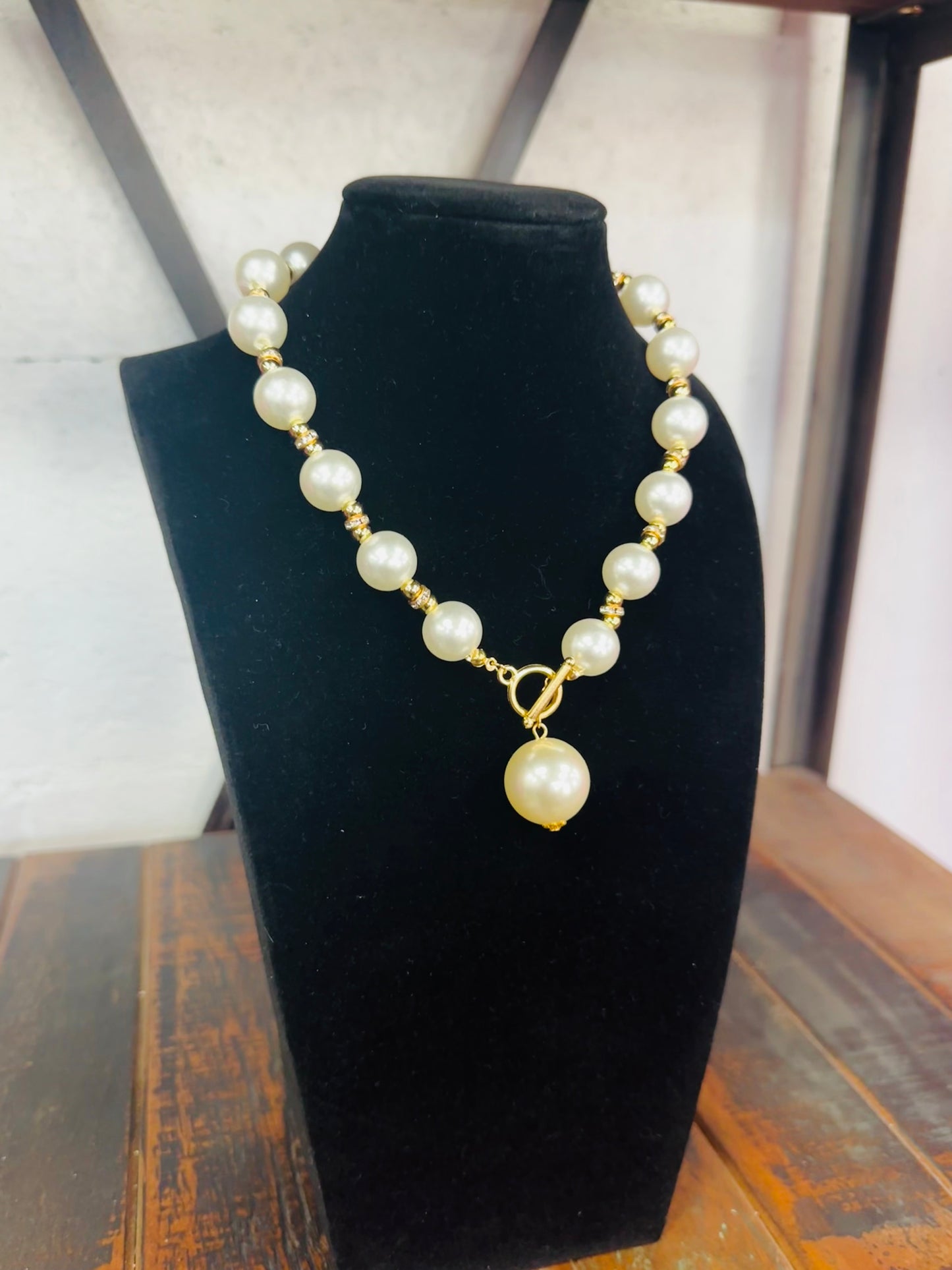Pearl & Crystal Toggle Necklace