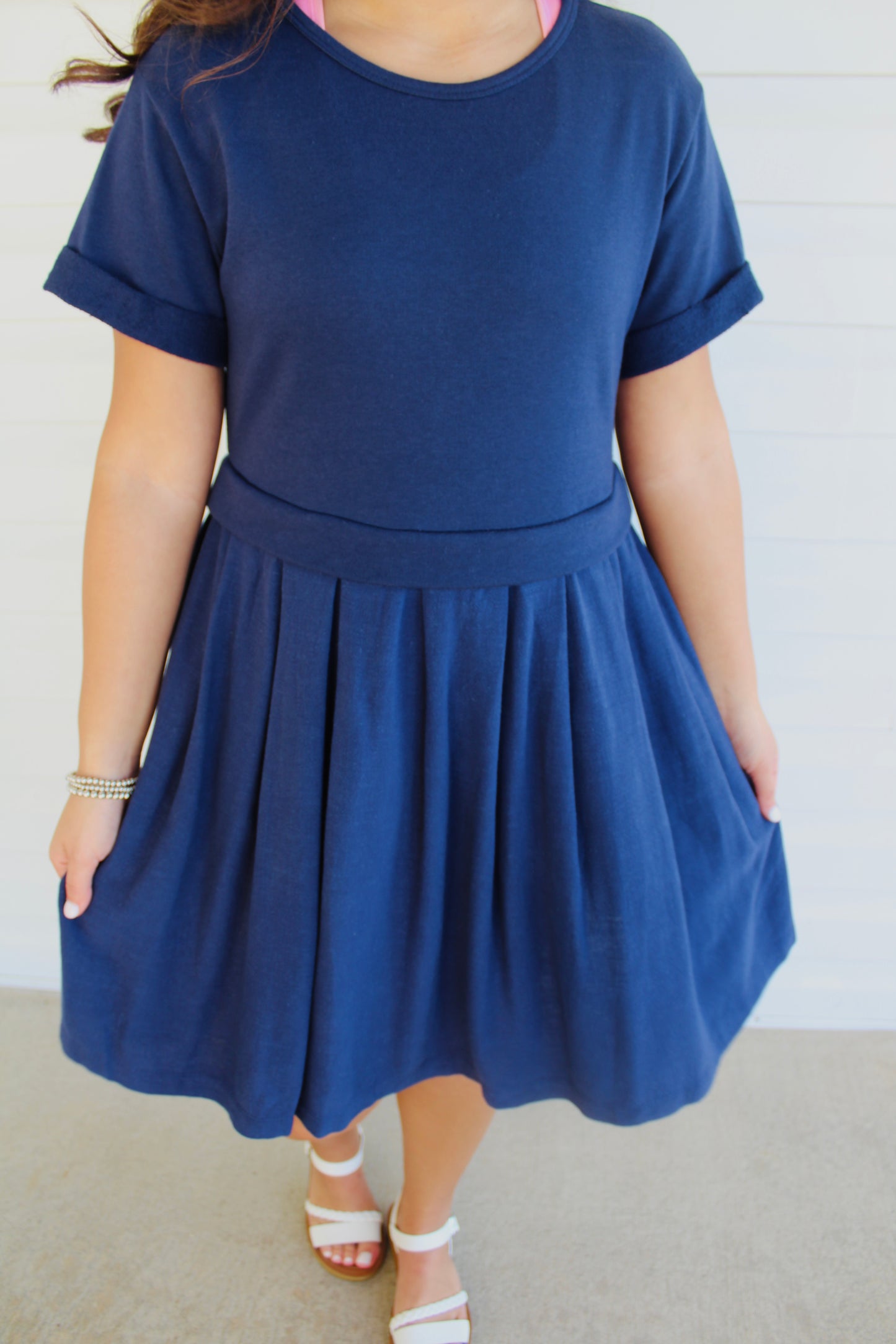 The Maree Navy Pleated Dress