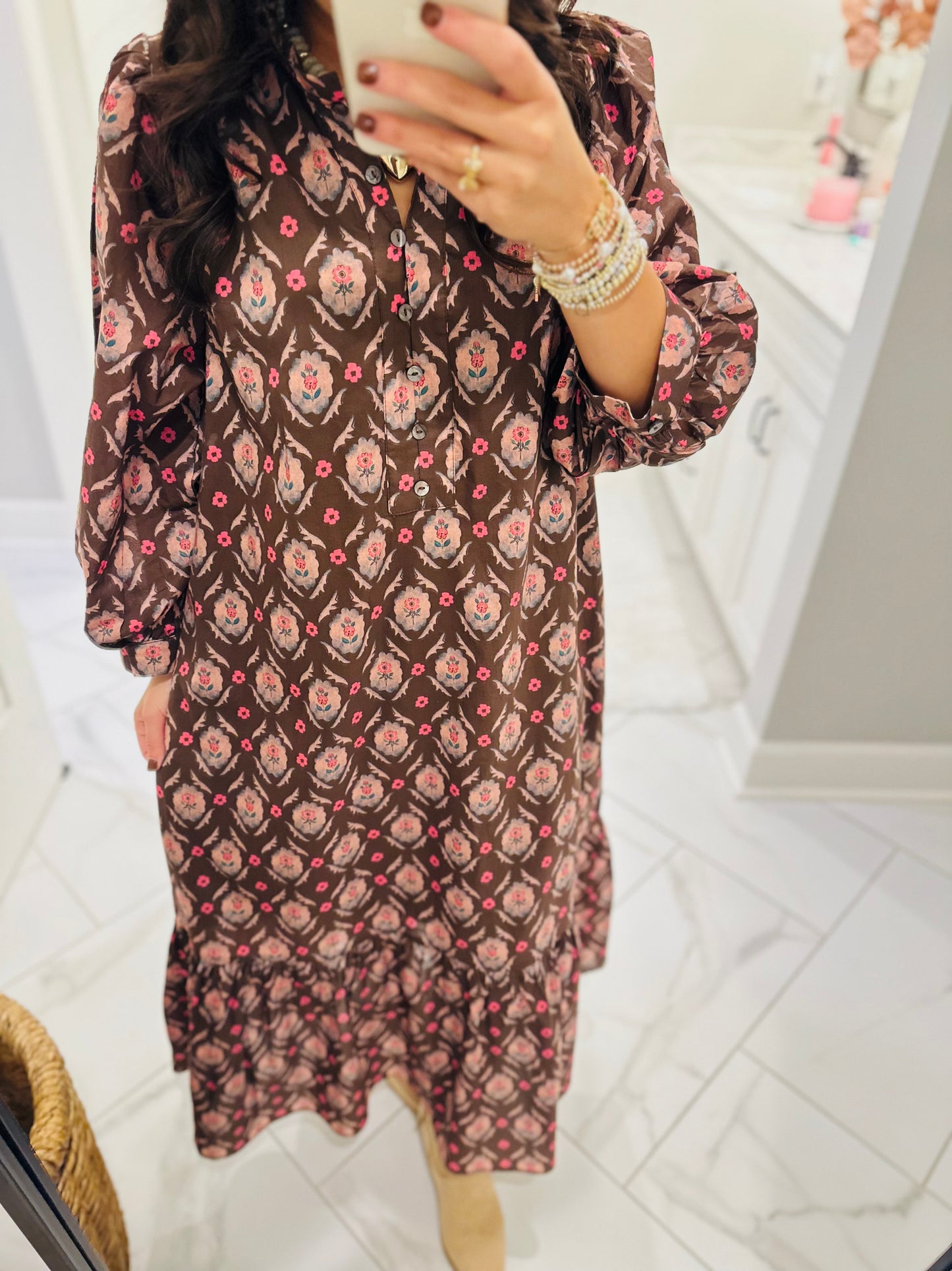 The Lila Maree Brown Floral Maxi Dress
