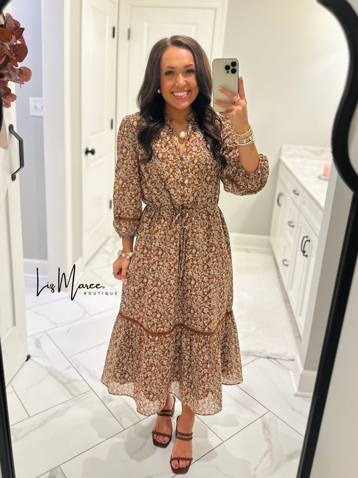 The Ramsey Brown Ditsy Floral Midi Dress
