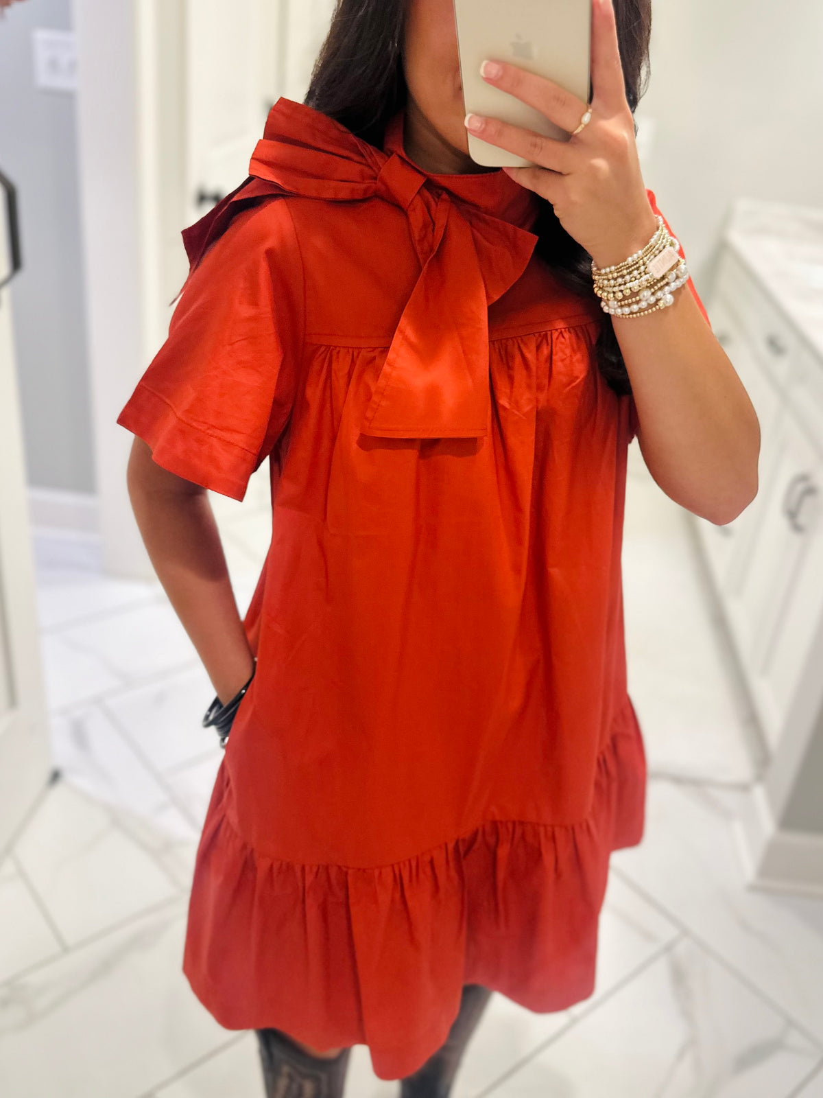The Melody Brick Poplin Bow Dress